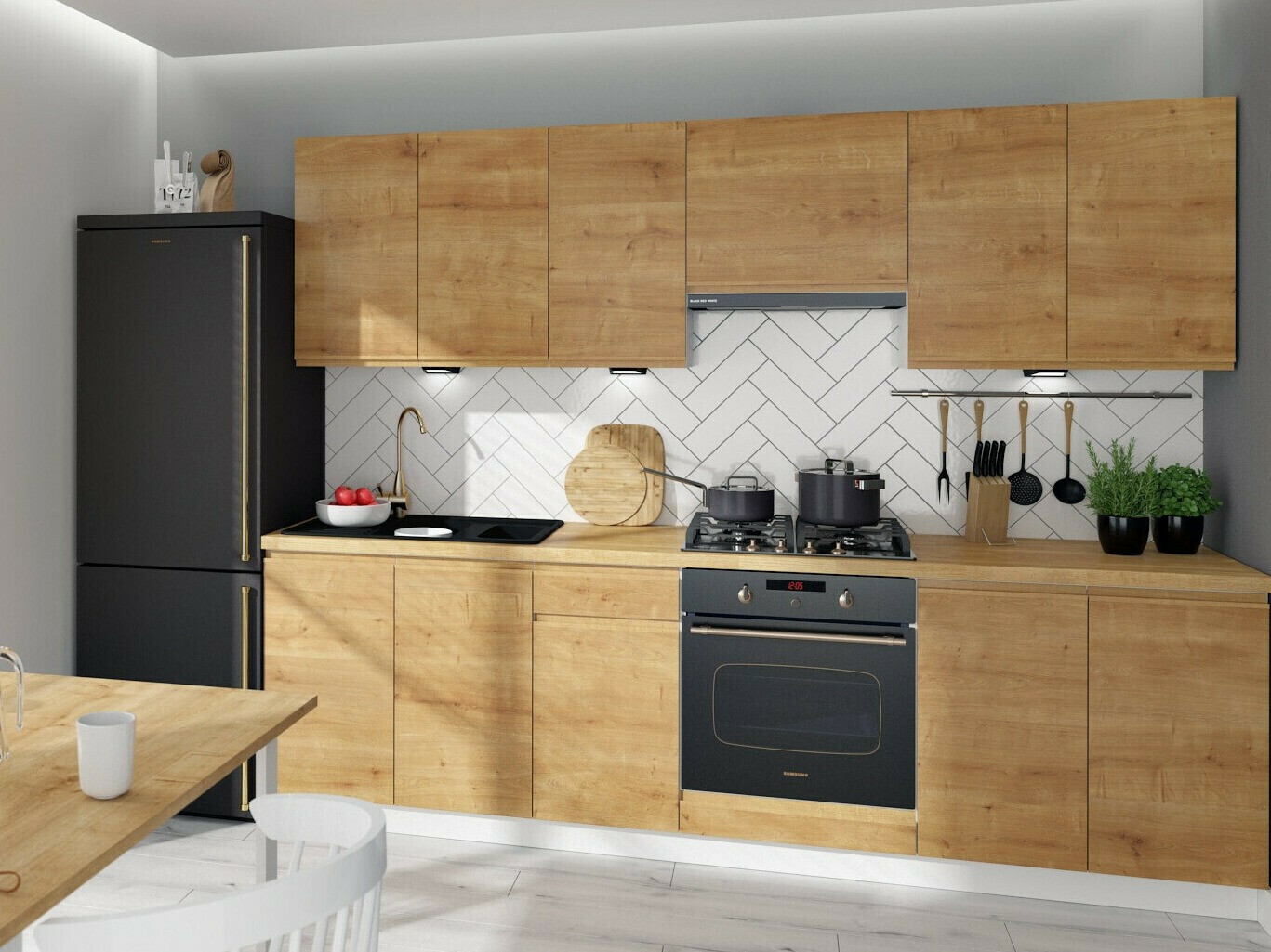 Модулен шкаф с чекмедже и врати Soli Oak 104