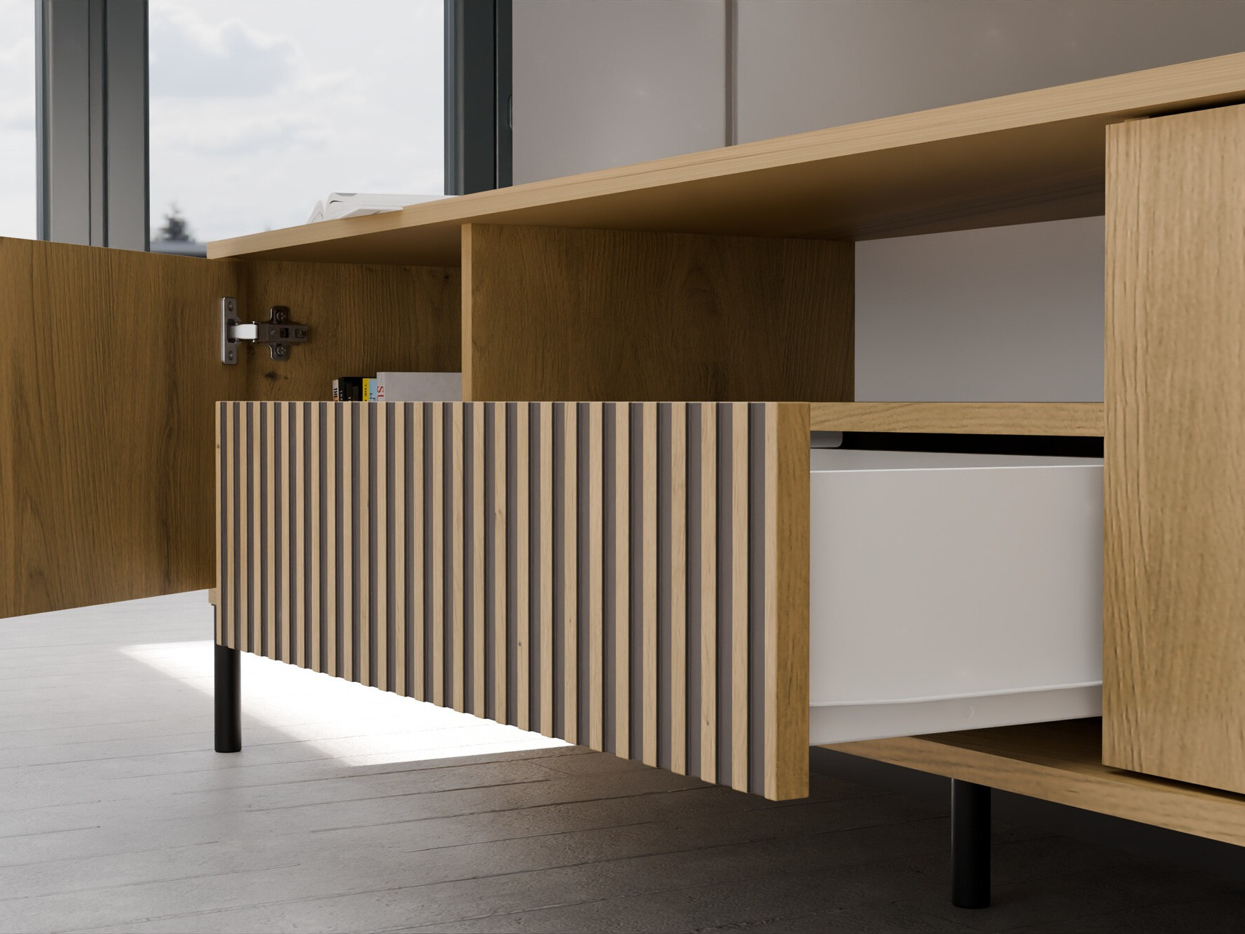 ТВ шкаф Orlsone 100 (Artisan дъб + Черен)