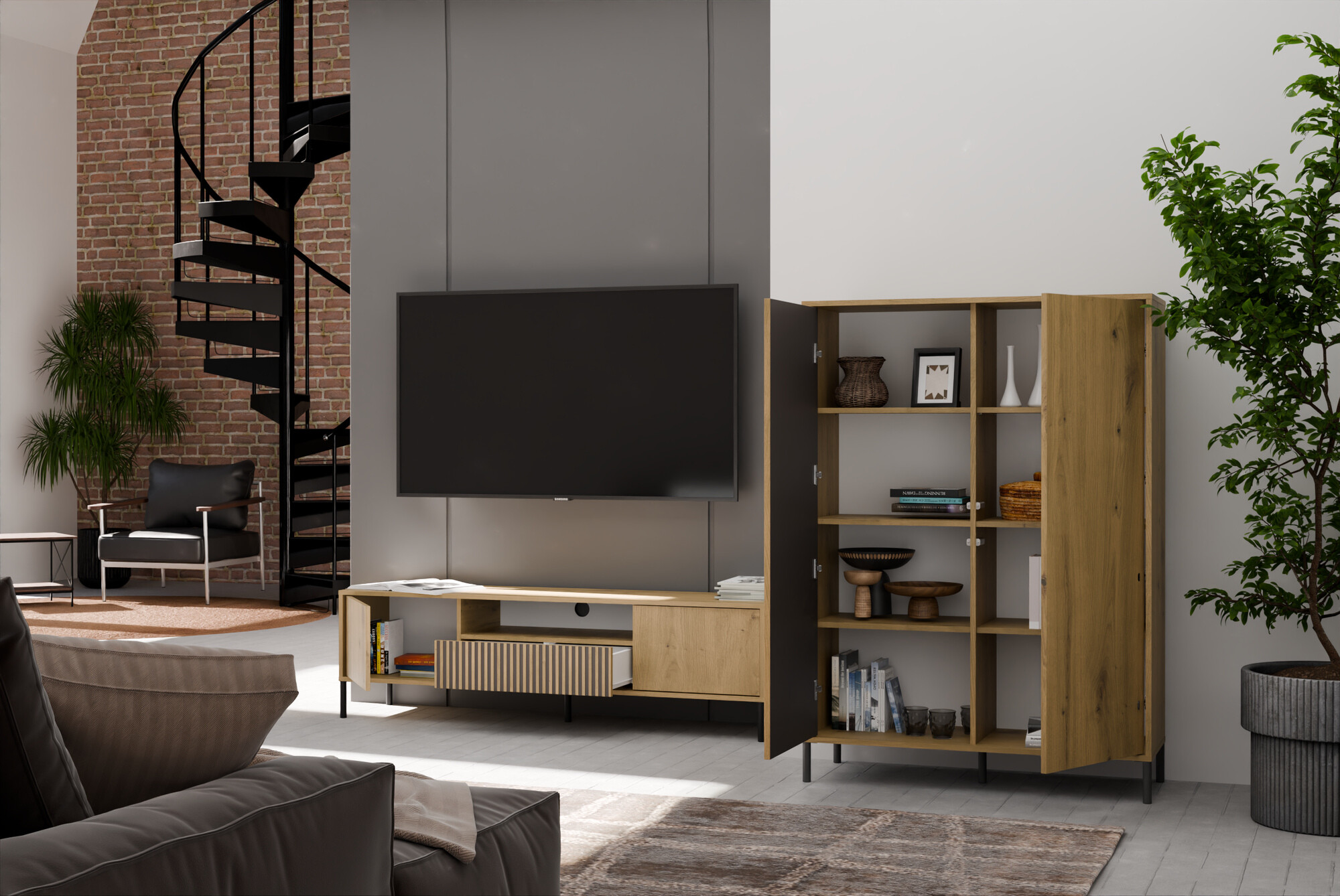 Комплект за хол Orlsone 105 (Artisan дъб + Черен)