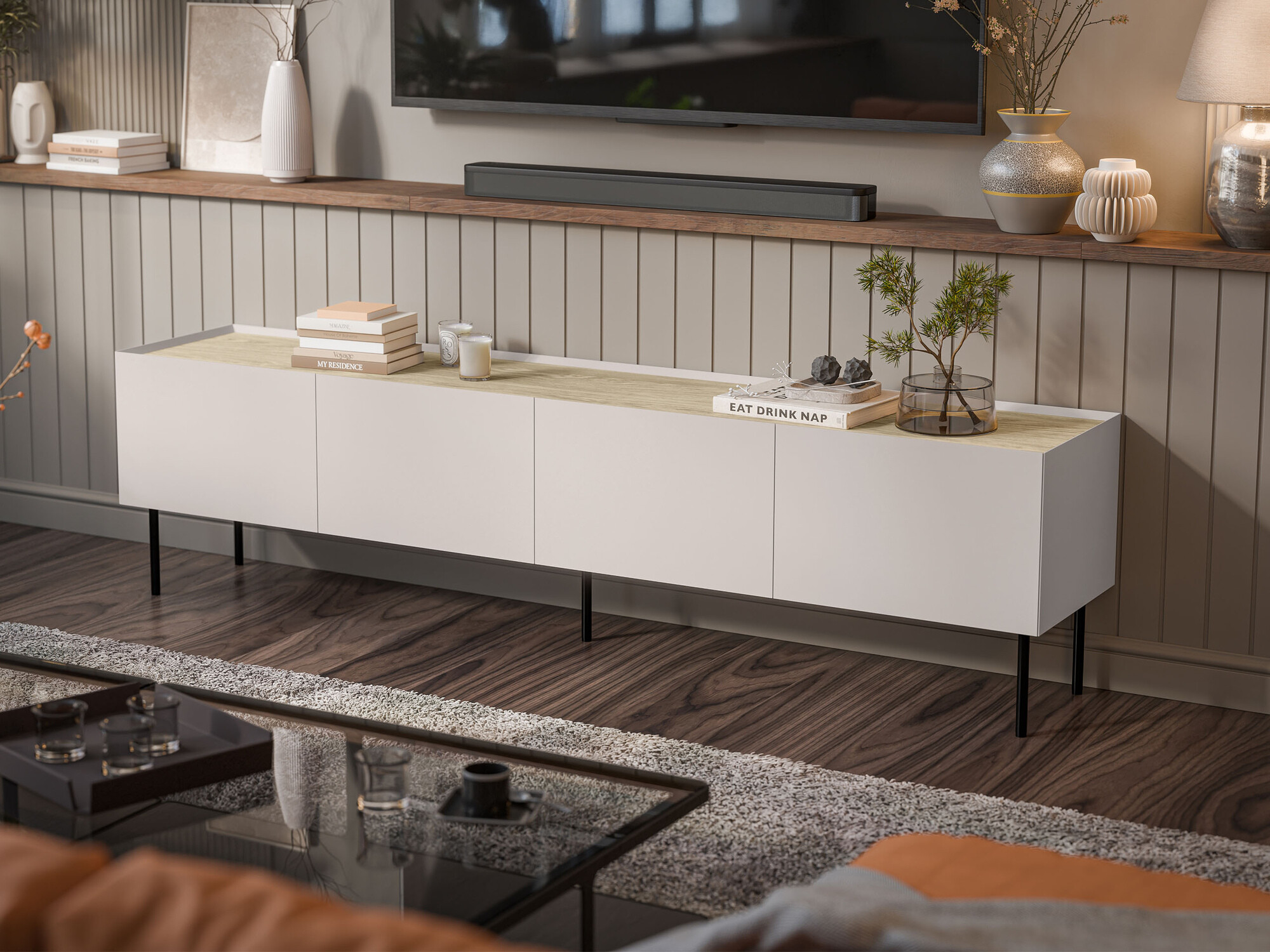 ТВ шкаф Melbela 107 (Кашмир + Дъб)