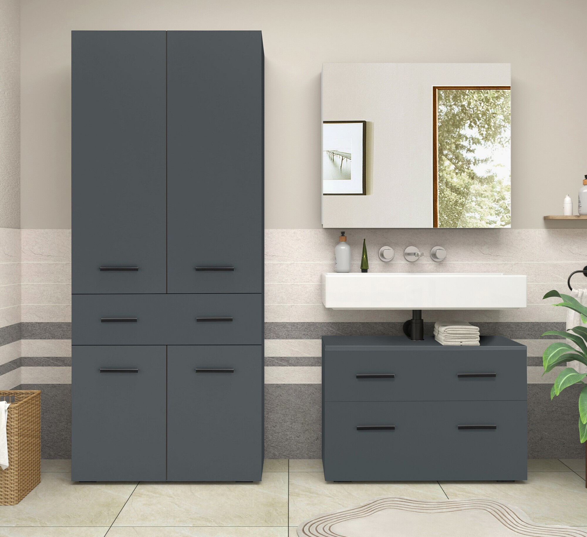 Стоящ шкаф за баня Larlori 107 (Антрацит)