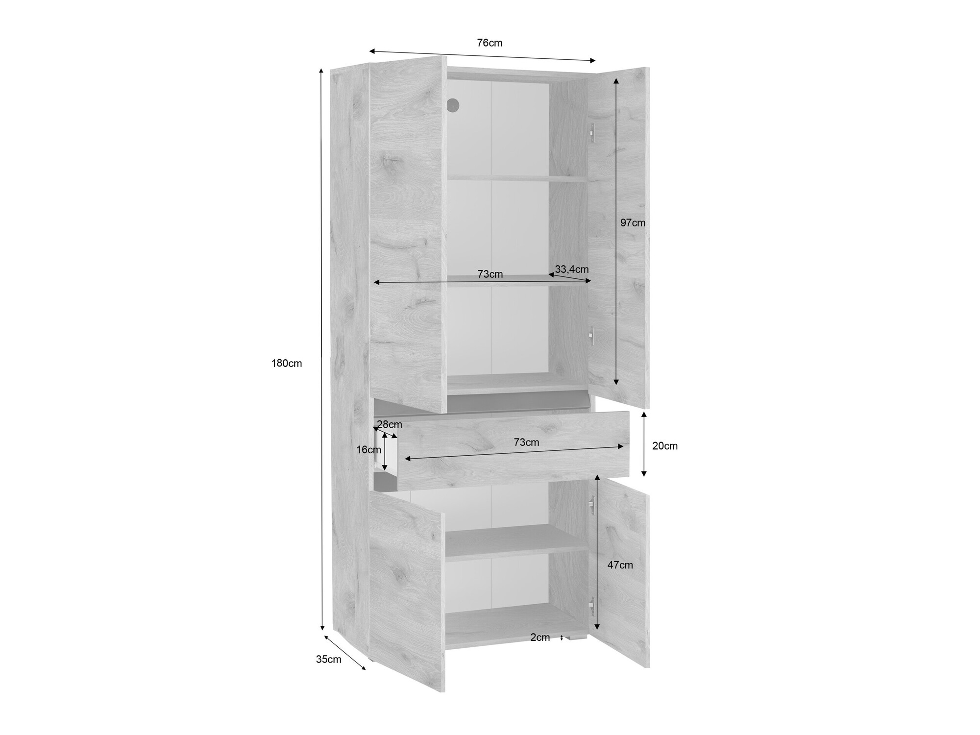 Стоящ шкаф за баня Soncamu 113 (Бял + Антрацит)