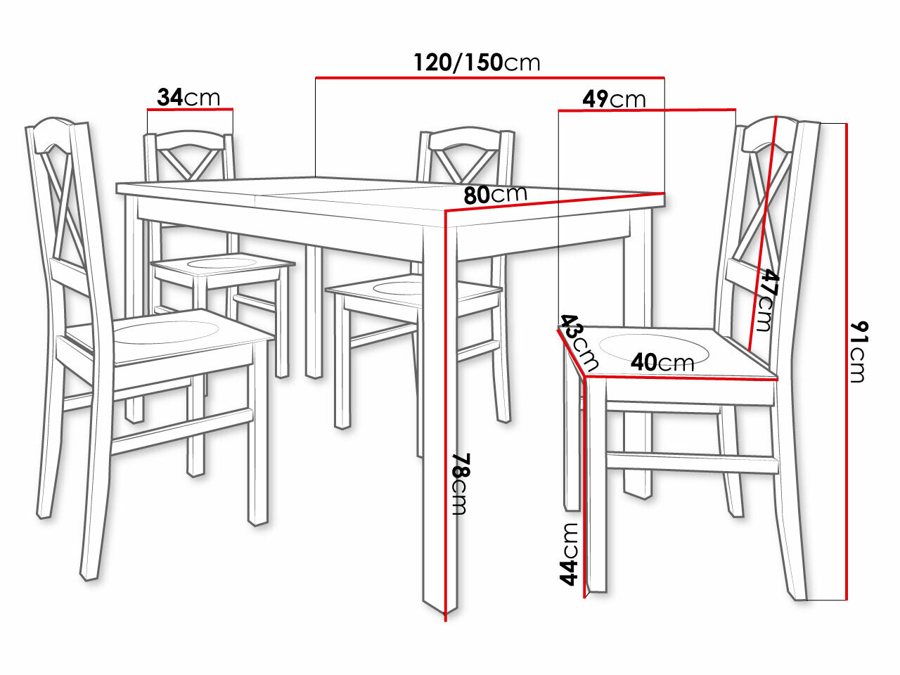Маса и столове за трапезария Victorville 280 (Черен + Grandson дъб)