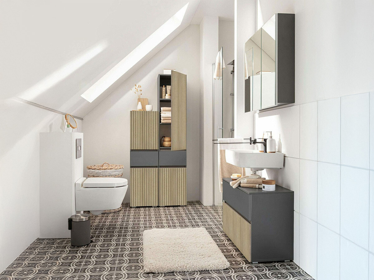 Стоящ шкаф за баня Soncamu 106 (Антрацит + Светъл дъб)