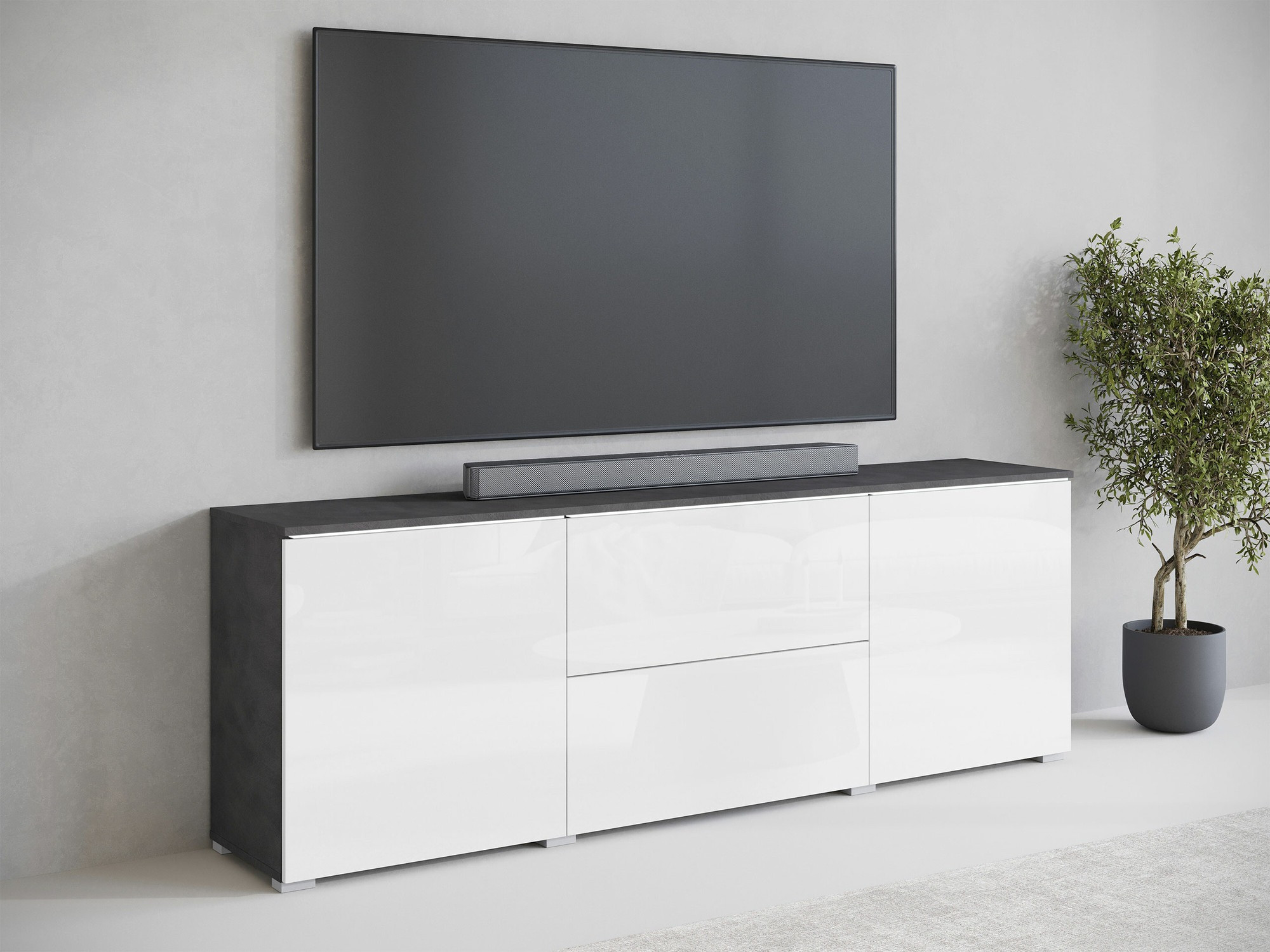 ТВ шкаф Mirfivo 104 (Matera сив + Бял гланц)