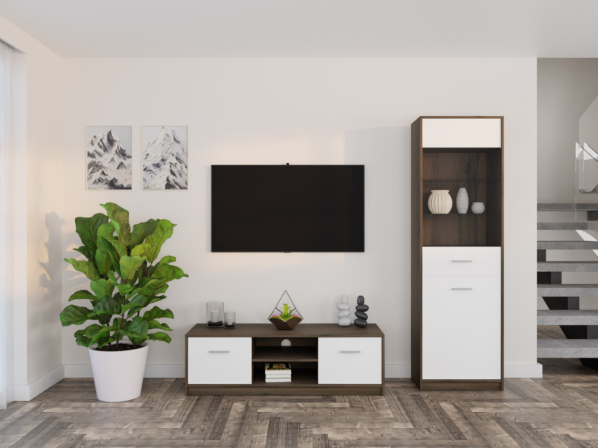 Комплект за хол Novsore 161 (Тъмен дъб + Бял)