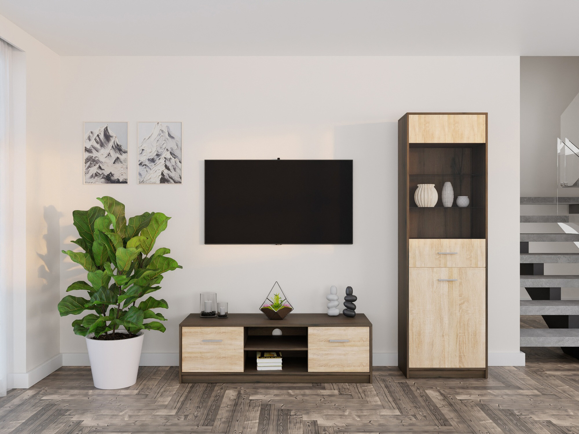 Комплект за хол Novsore 161 (Тъмен дъб + Сонома дъб)