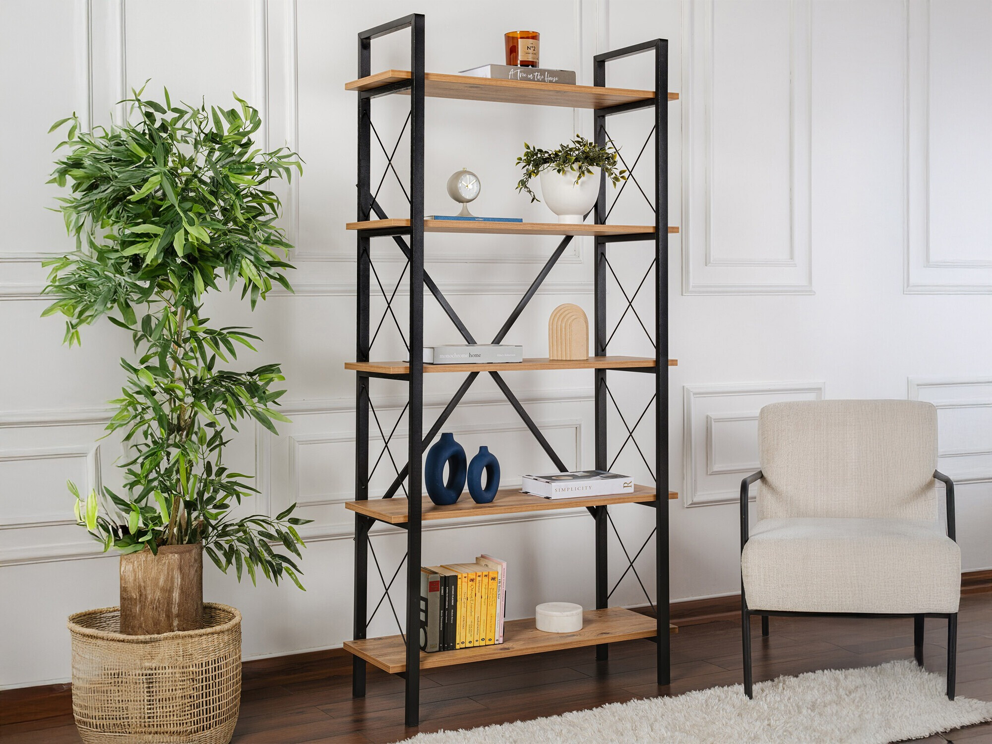 Етажерка Novato 115 (Бор + Черен)