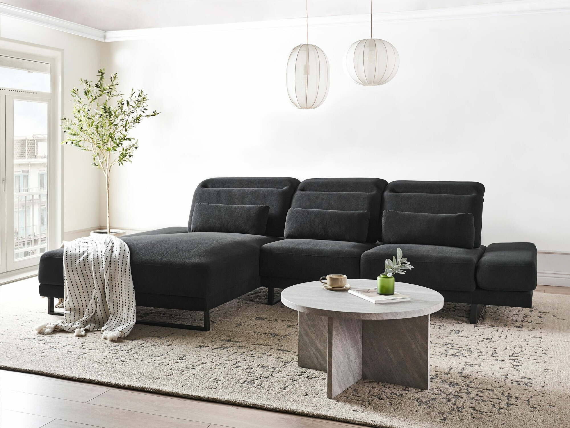 Ъглов диван Berwyn 2552 (Черен)