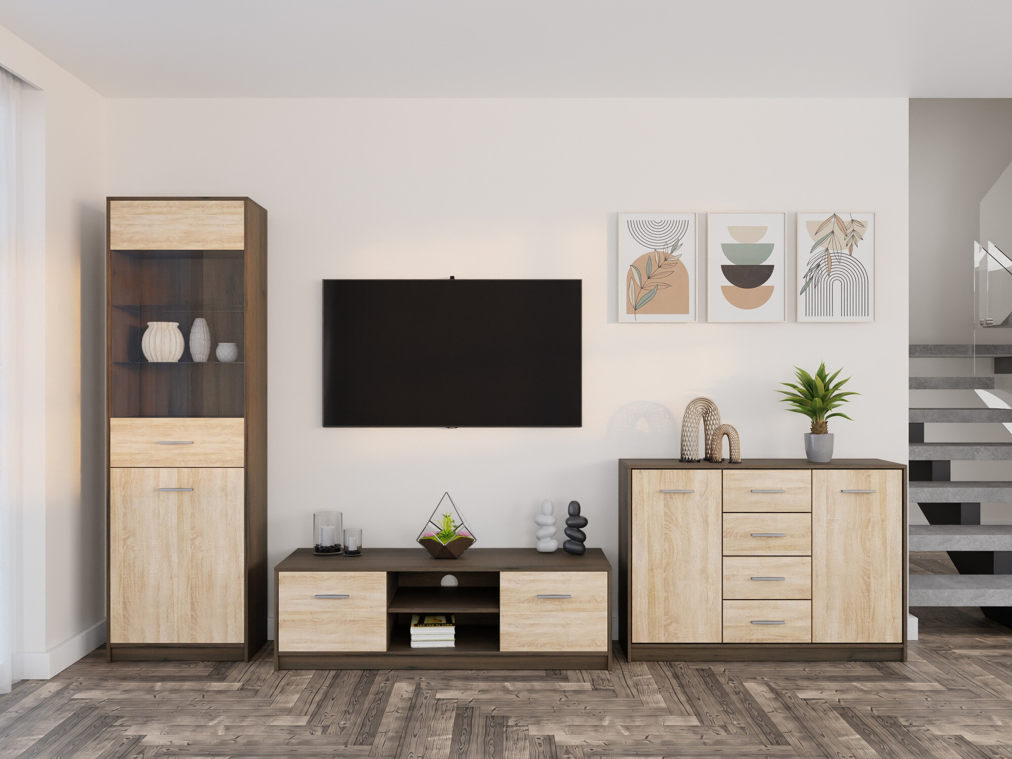 Комплект за хол Novsore 162 (Тъмен дъб + Сонома дъб)