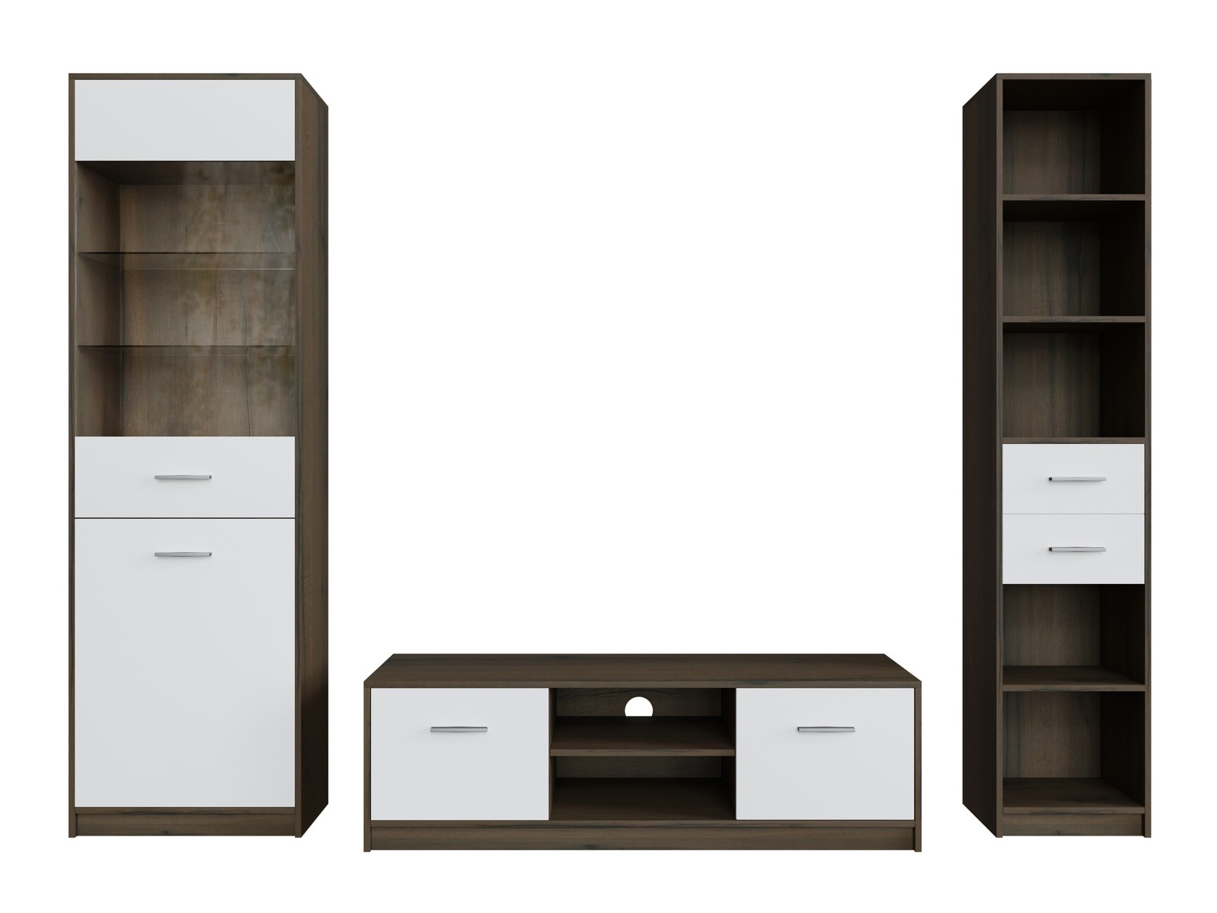 Комплект за хол Novsore 163 (Тъмен дъб + Бял)