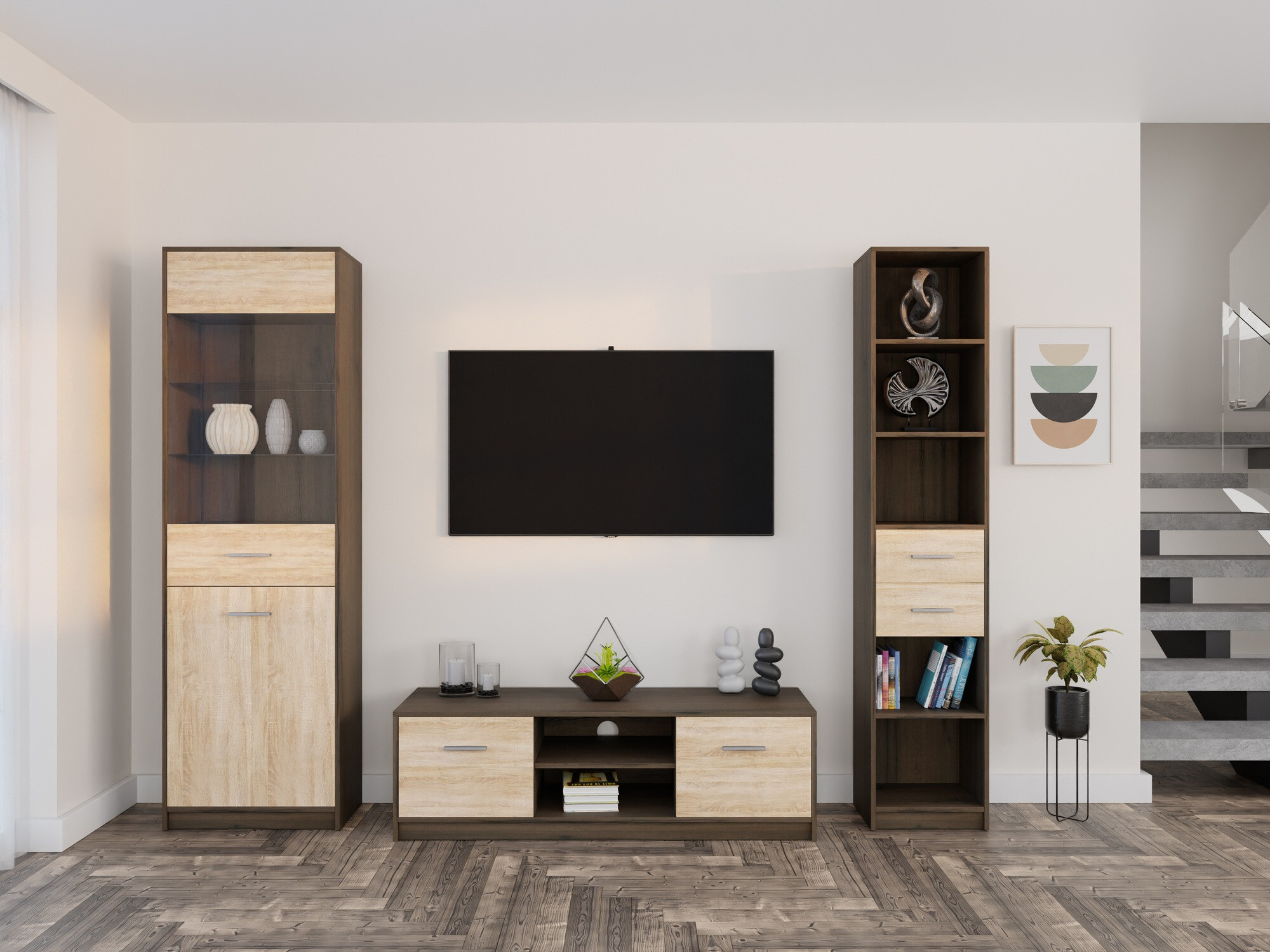 Комплект за хол Novsore 163 (Тъмен дъб + Сонома дъб)