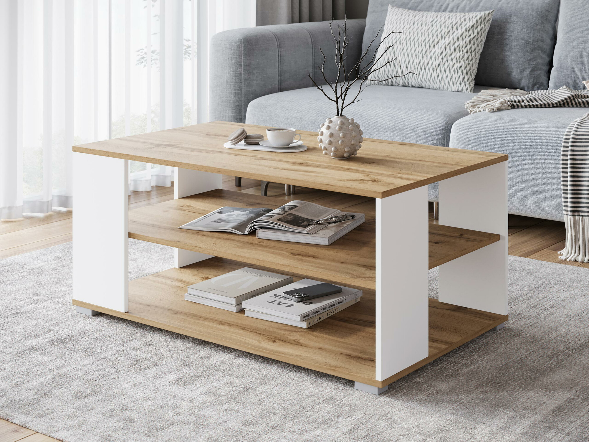 Масичка за кафе Sarasota 187 (Дъб уотан + Бял)