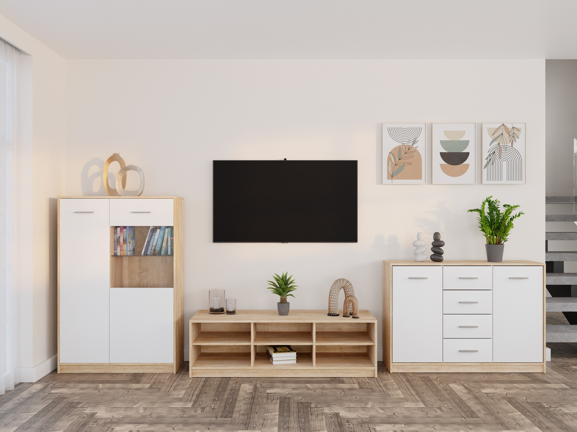 Комплект за хол Novsore 165 (Сонома дъб + Бял)