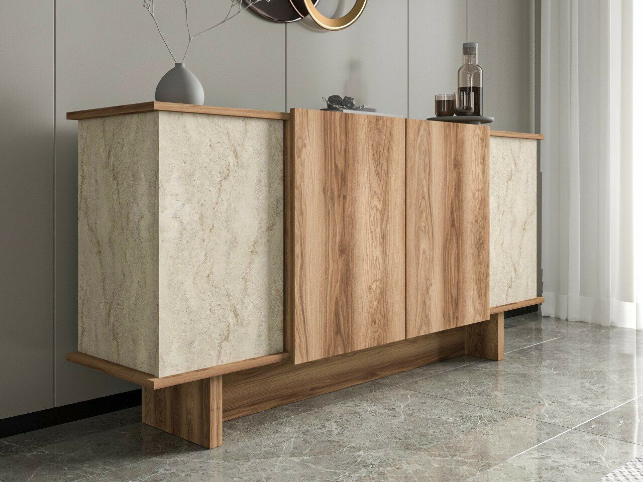 Шкаф Kailua 2453 (Светъл Travertine + Орех)