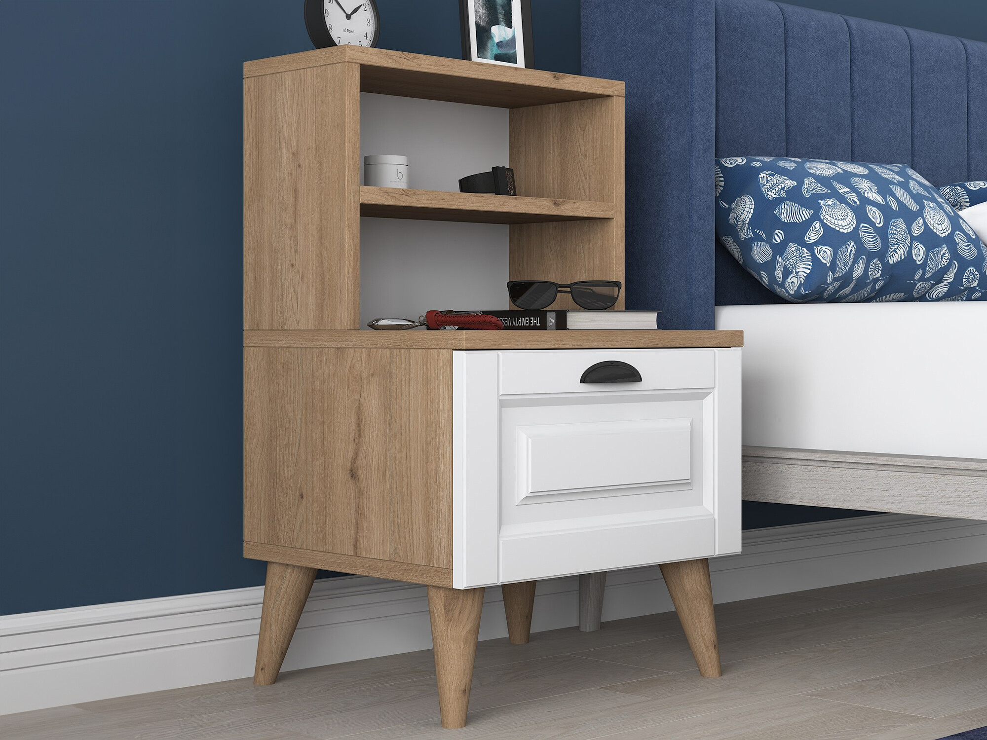 Нощно шкафче Kailua 1531 (Ярък дърво + Бял)