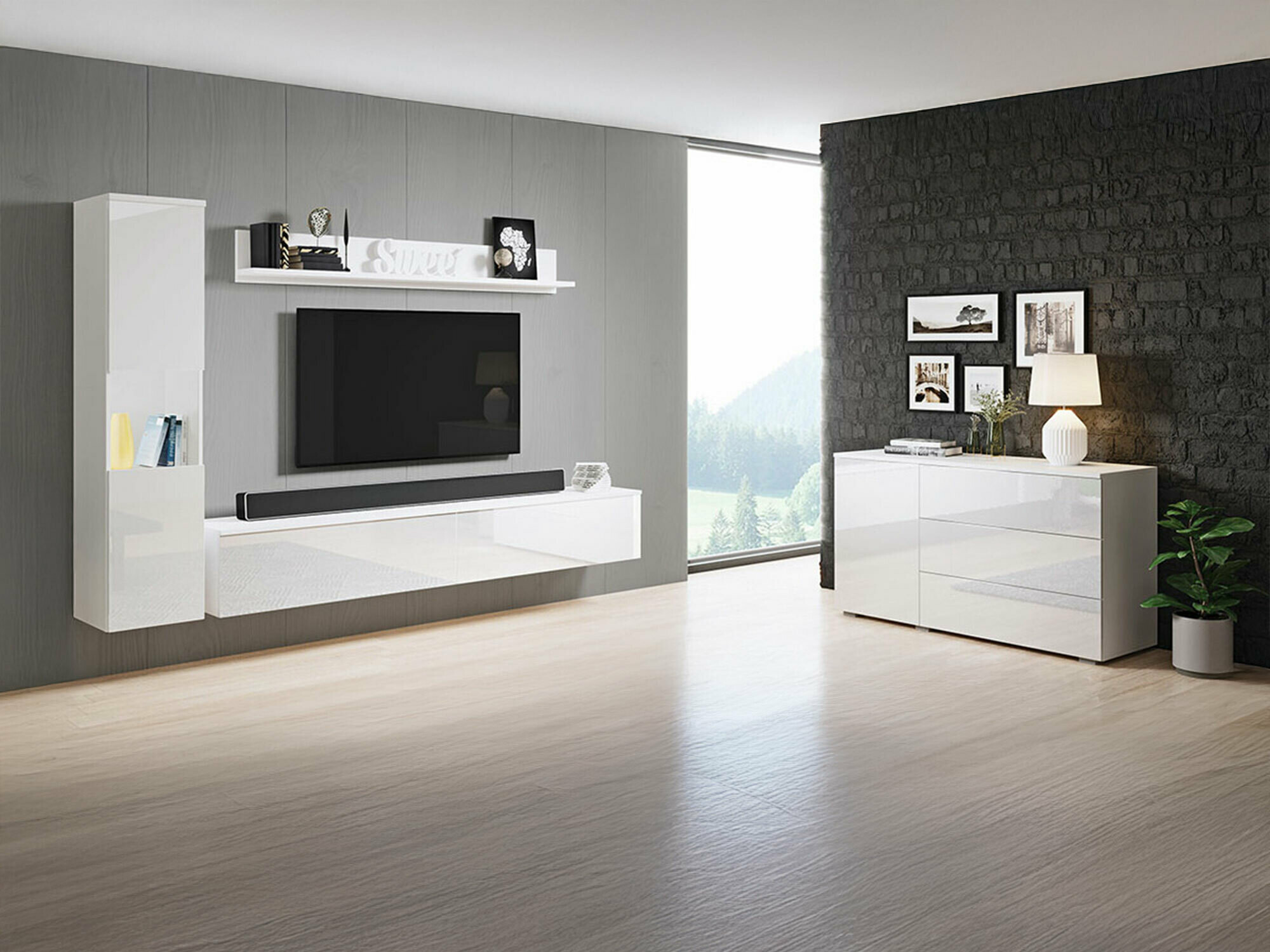 Комплект за хол Sarasota 132 (Бял + Бял гланц)