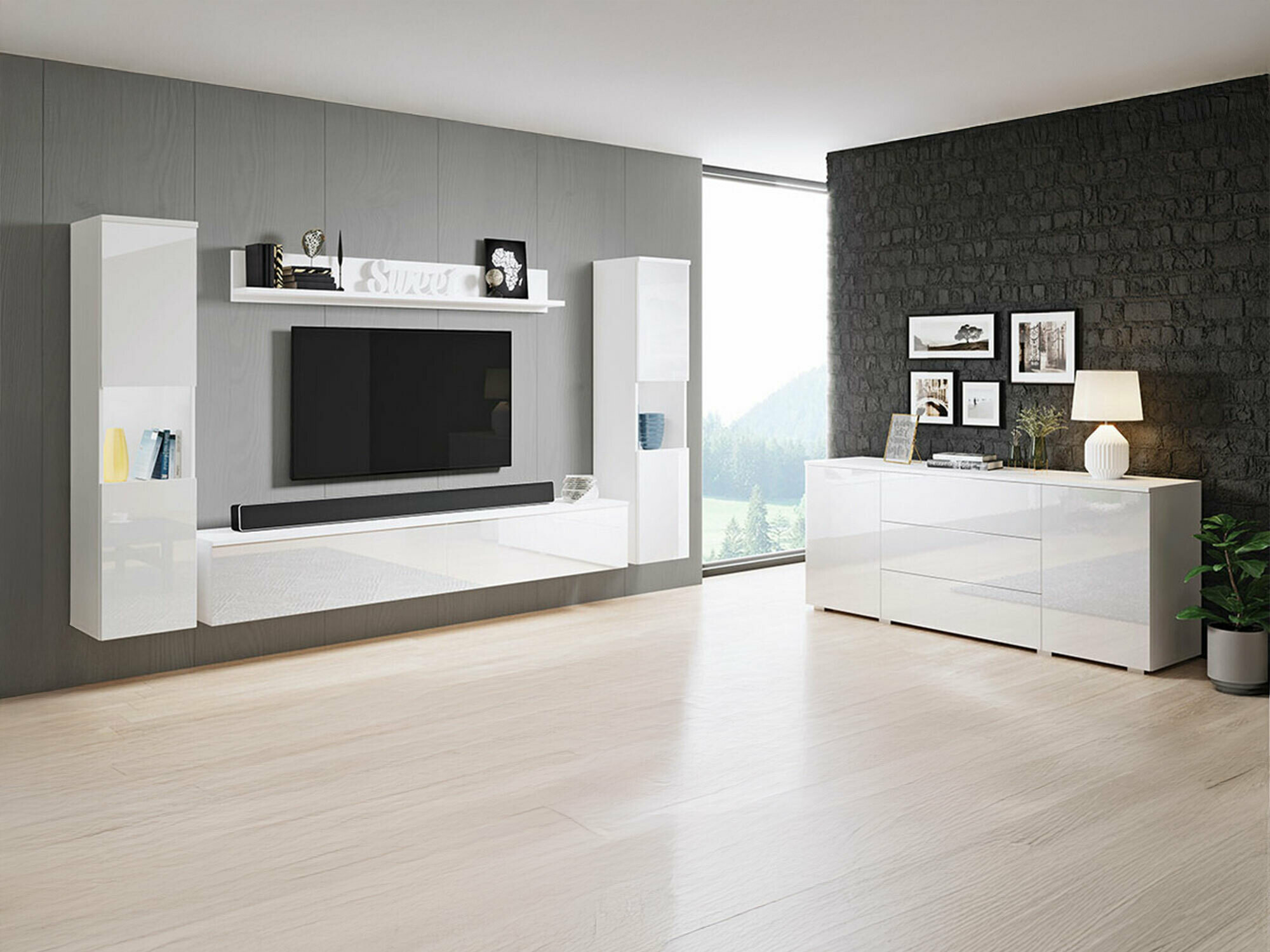 Комплект за хол Sarasota 133 (Бял + Бял гланц)