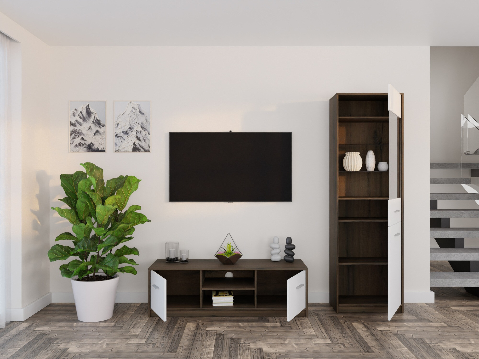 Комплект за хол Novsore 161 (Тъмен дъб + Бял)