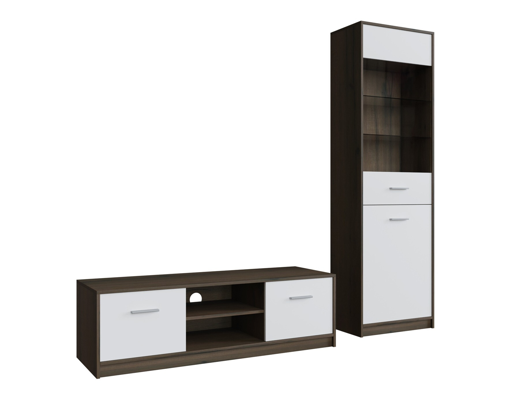 Комплект за хол Novsore 161 (Тъмен дъб + Бял)