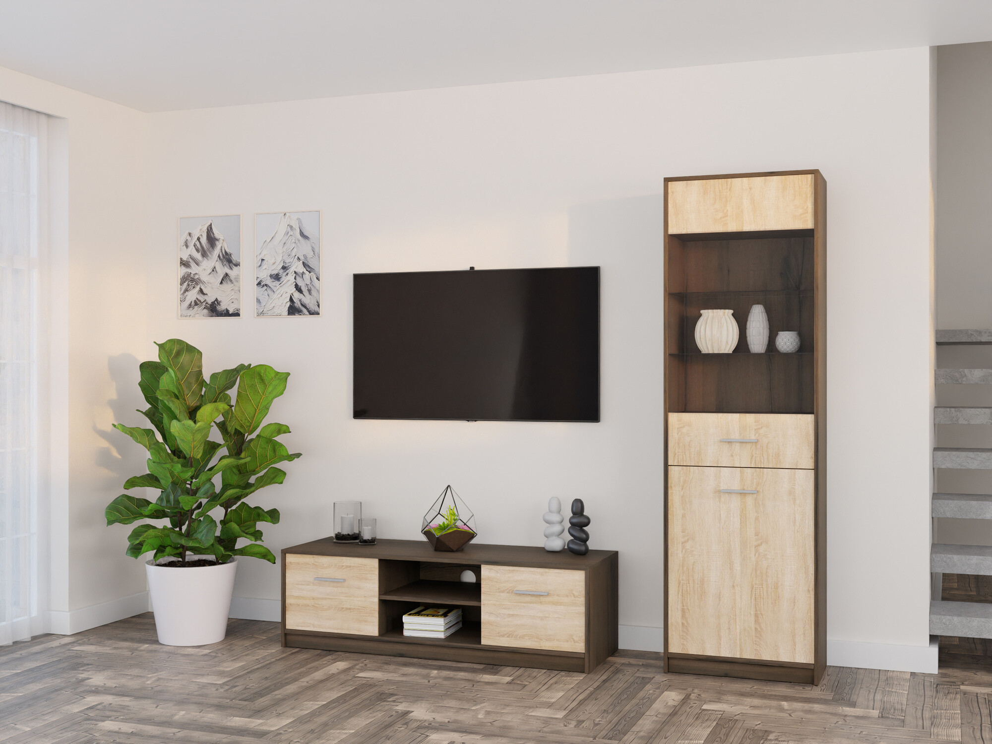 Комплект за хол Novsore 161 (Тъмен дъб + Сонома дъб)