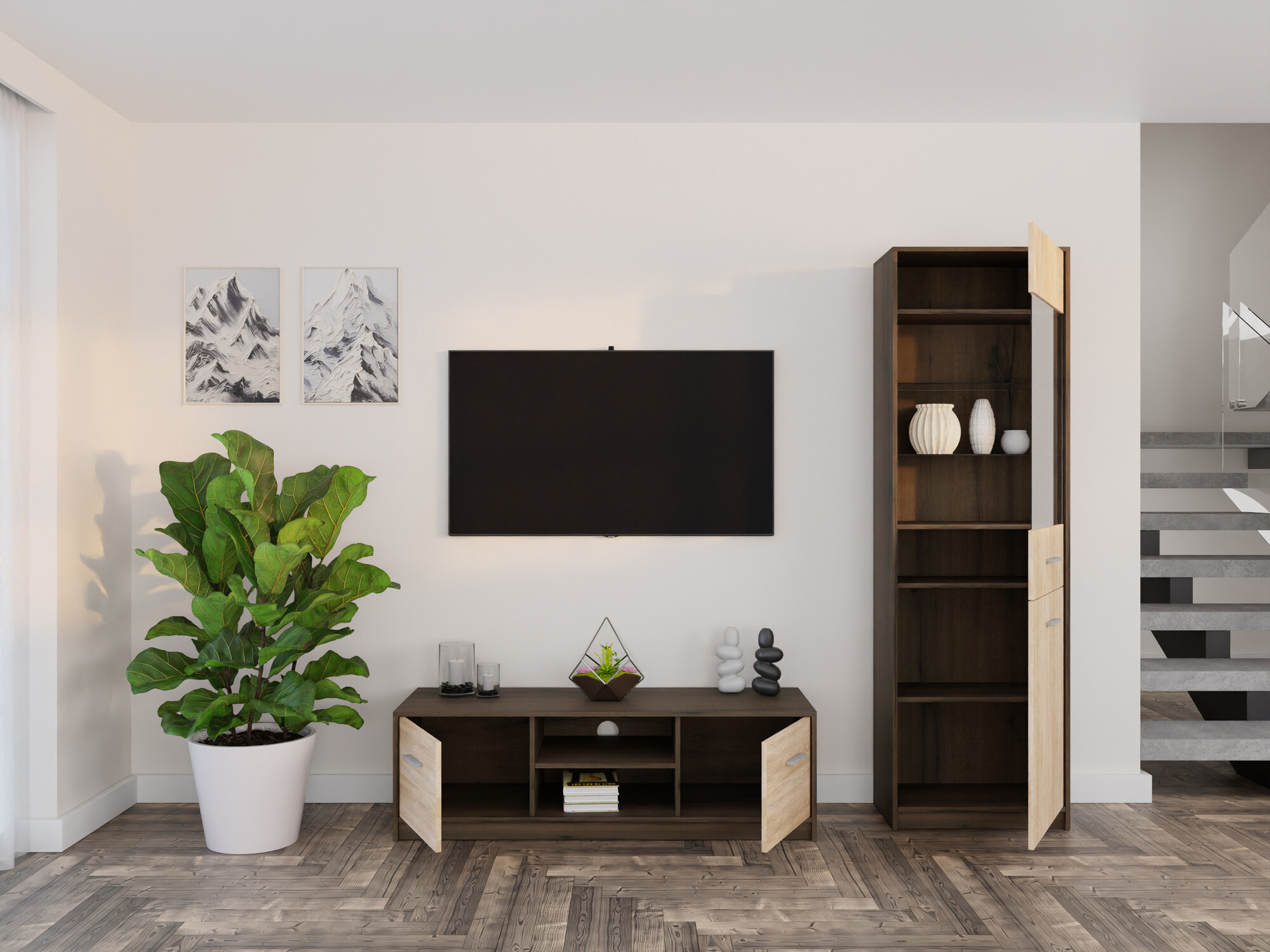 Комплект за хол Novsore 161 (Тъмен дъб + Сонома дъб)