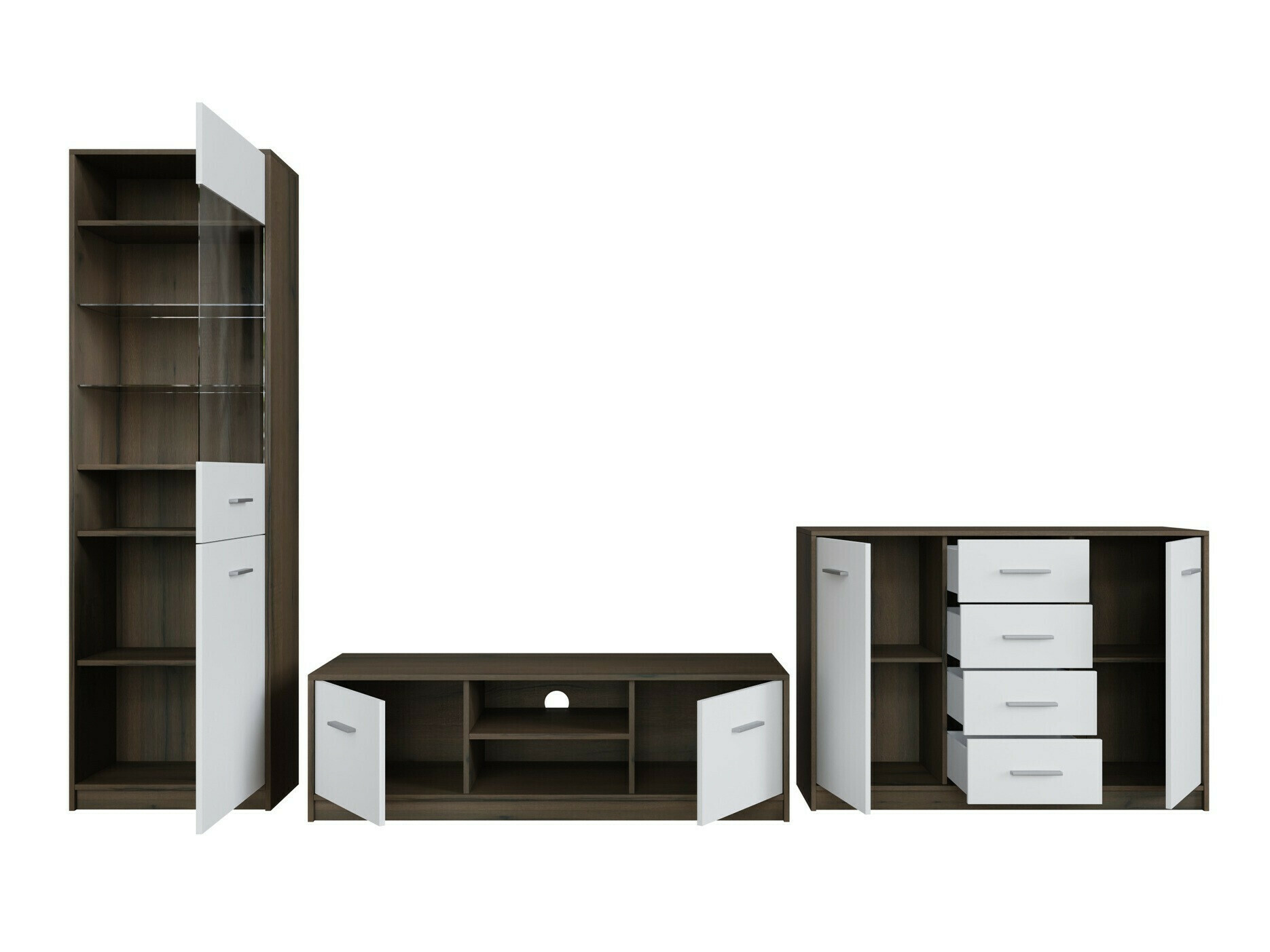 Комплект за хол Novsore 162 (Тъмен дъб + Бял)