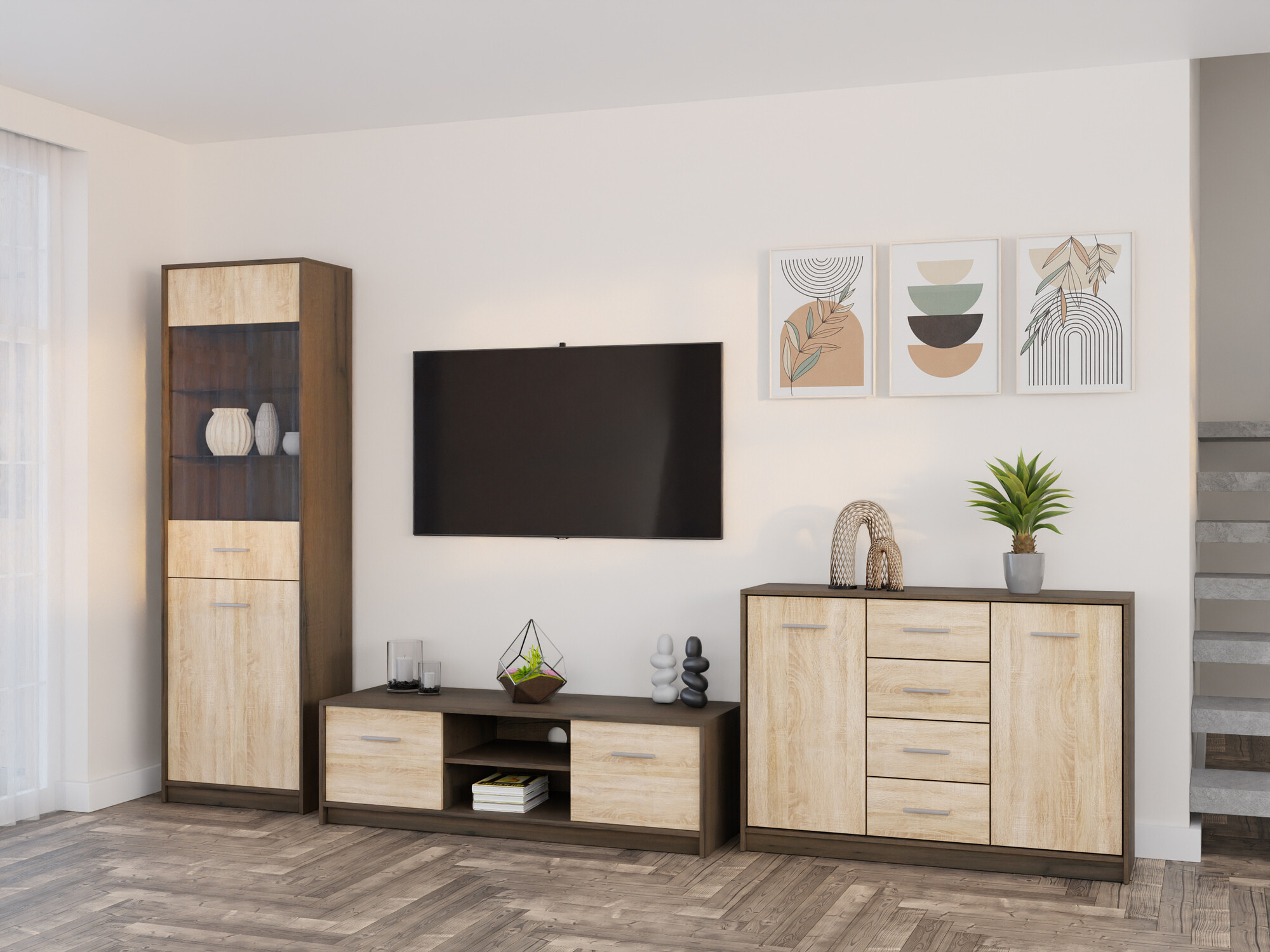 Комплект за хол Novsore 162 (Тъмен дъб + Сонома дъб)