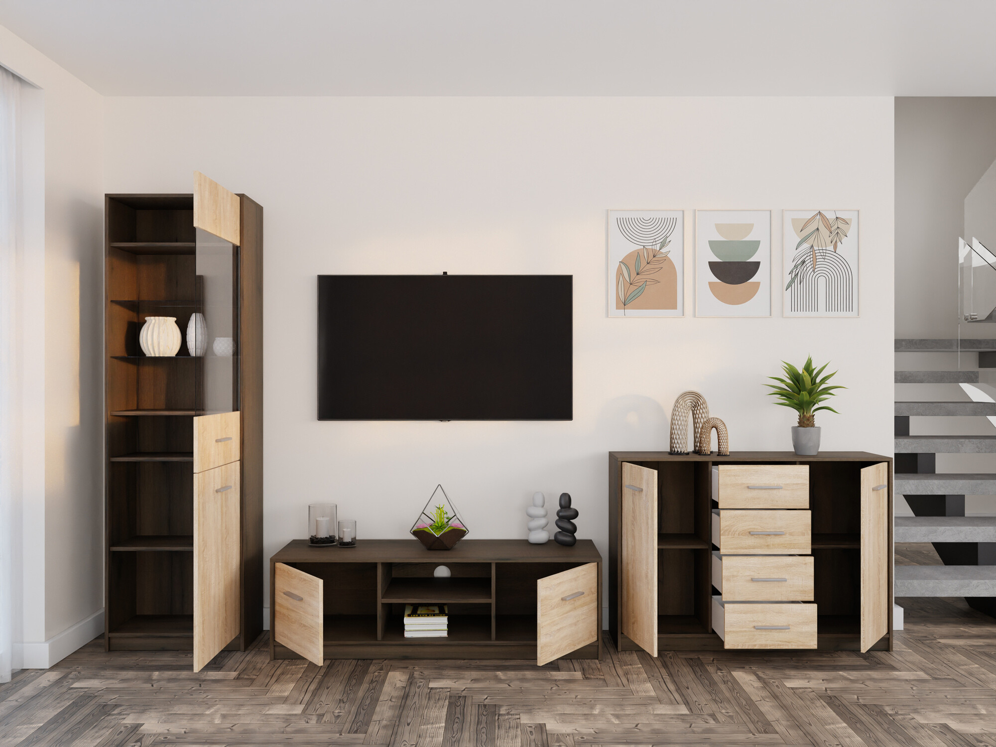 Комплект за хол Novsore 162 (Тъмен дъб + Сонома дъб)