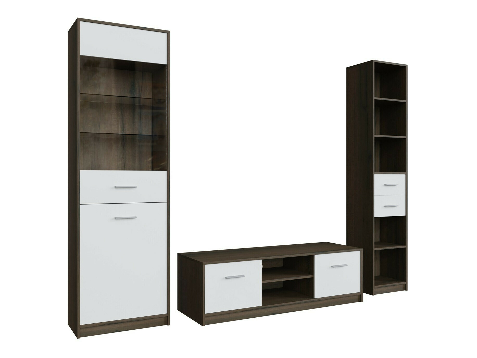 Комплект за хол Novsore 163 (Тъмен дъб + Бял)