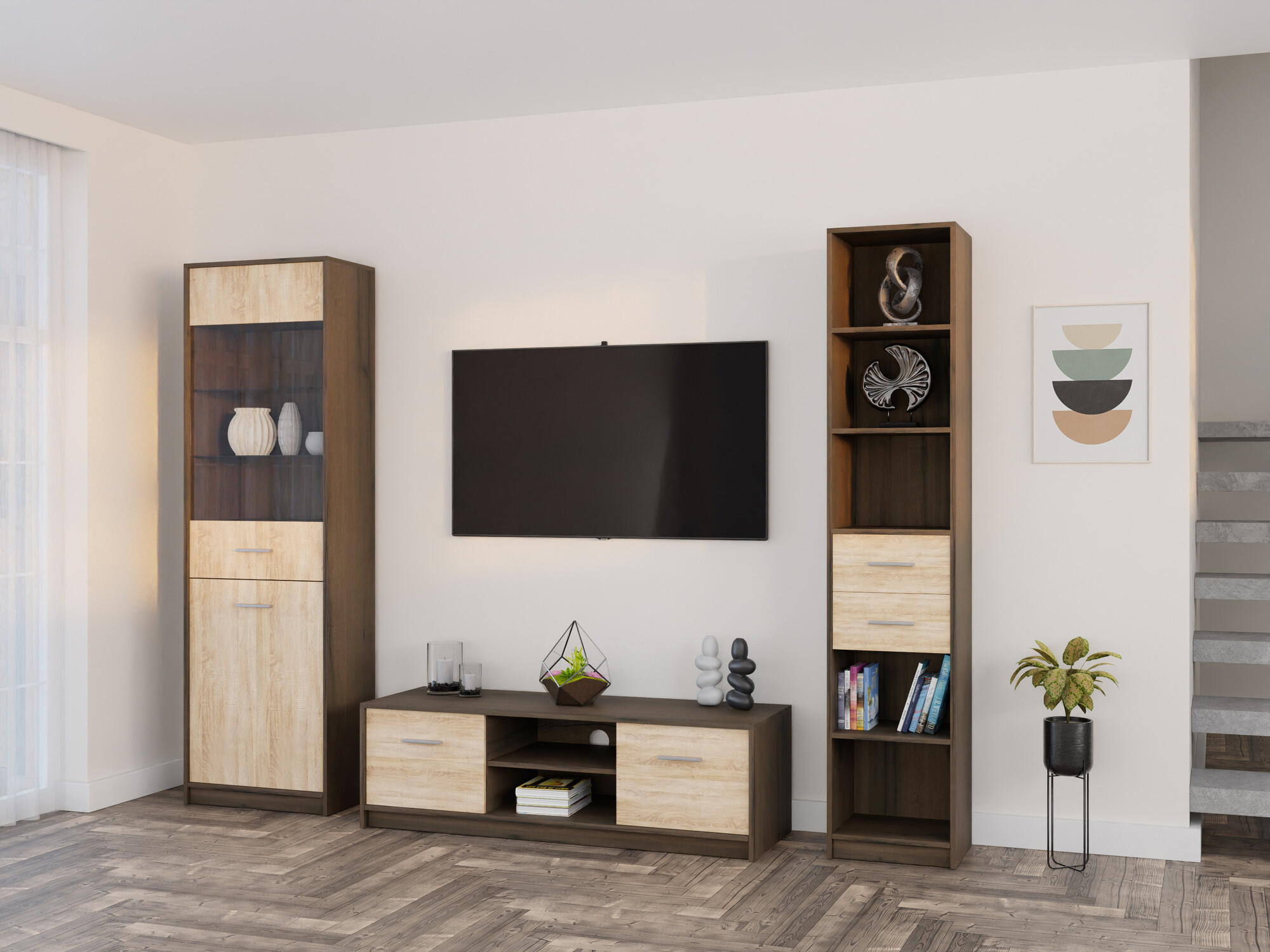 Комплект за хол Novsore 163 (Тъмен дъб + Сонома дъб)