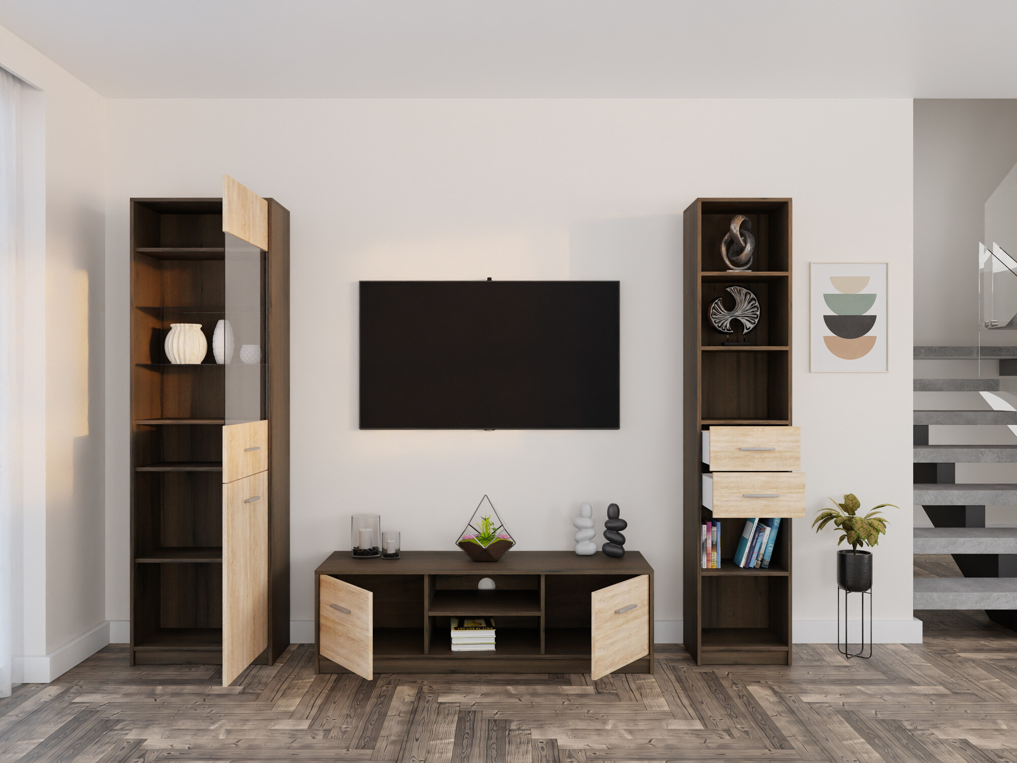 Комплект за хол Novsore 163 (Тъмен дъб + Сонома дъб)