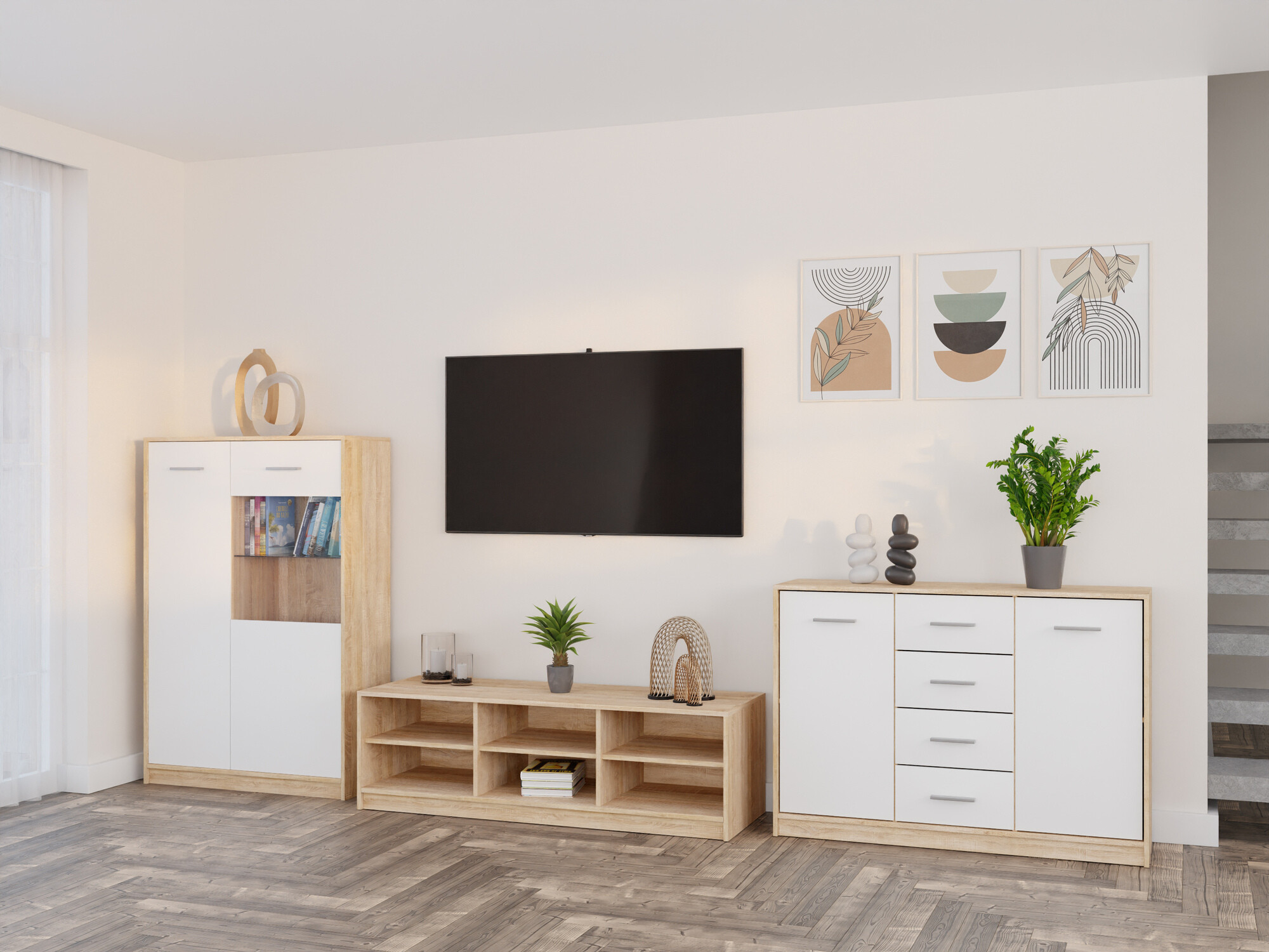 Комплект за хол Novsore 165 (Сонома дъб + Бял)