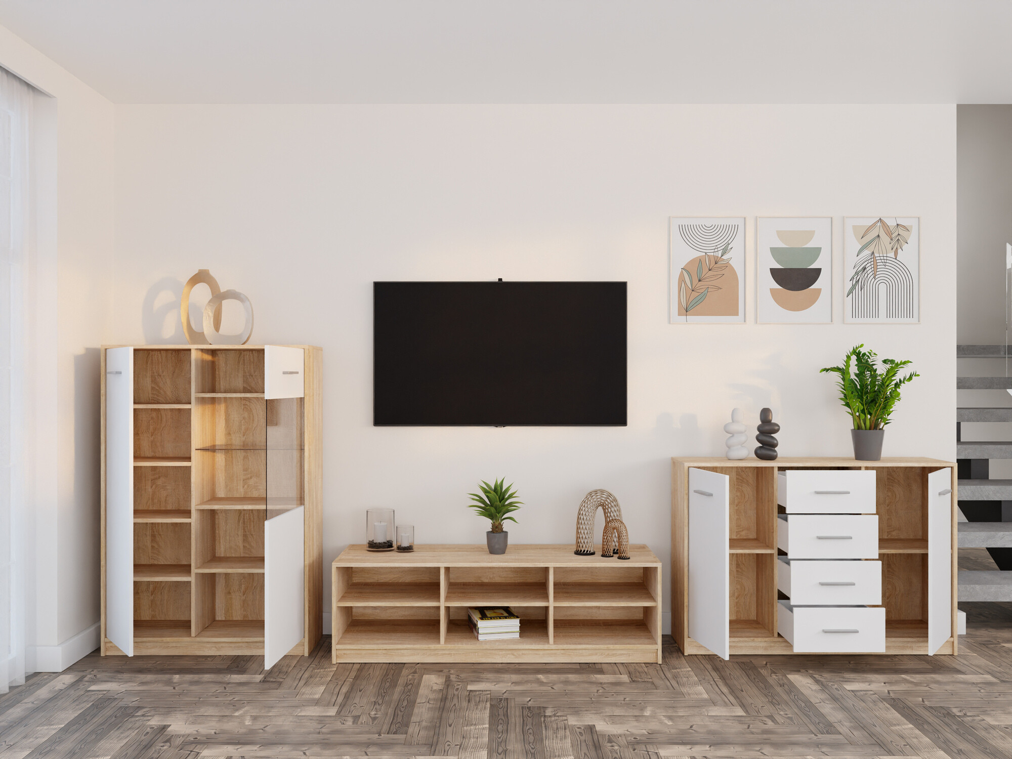 Комплект за хол Novsore 165 (Сонома дъб + Бял)