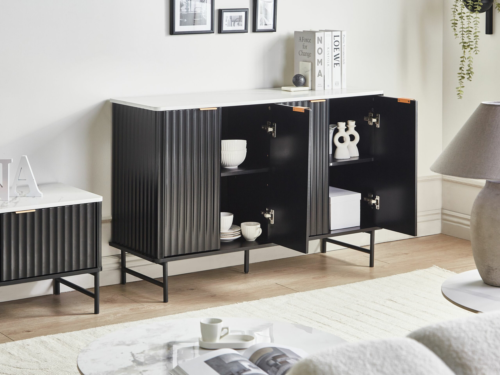 Шкаф Berwyn 2577 (Черен + Бял мрамор)