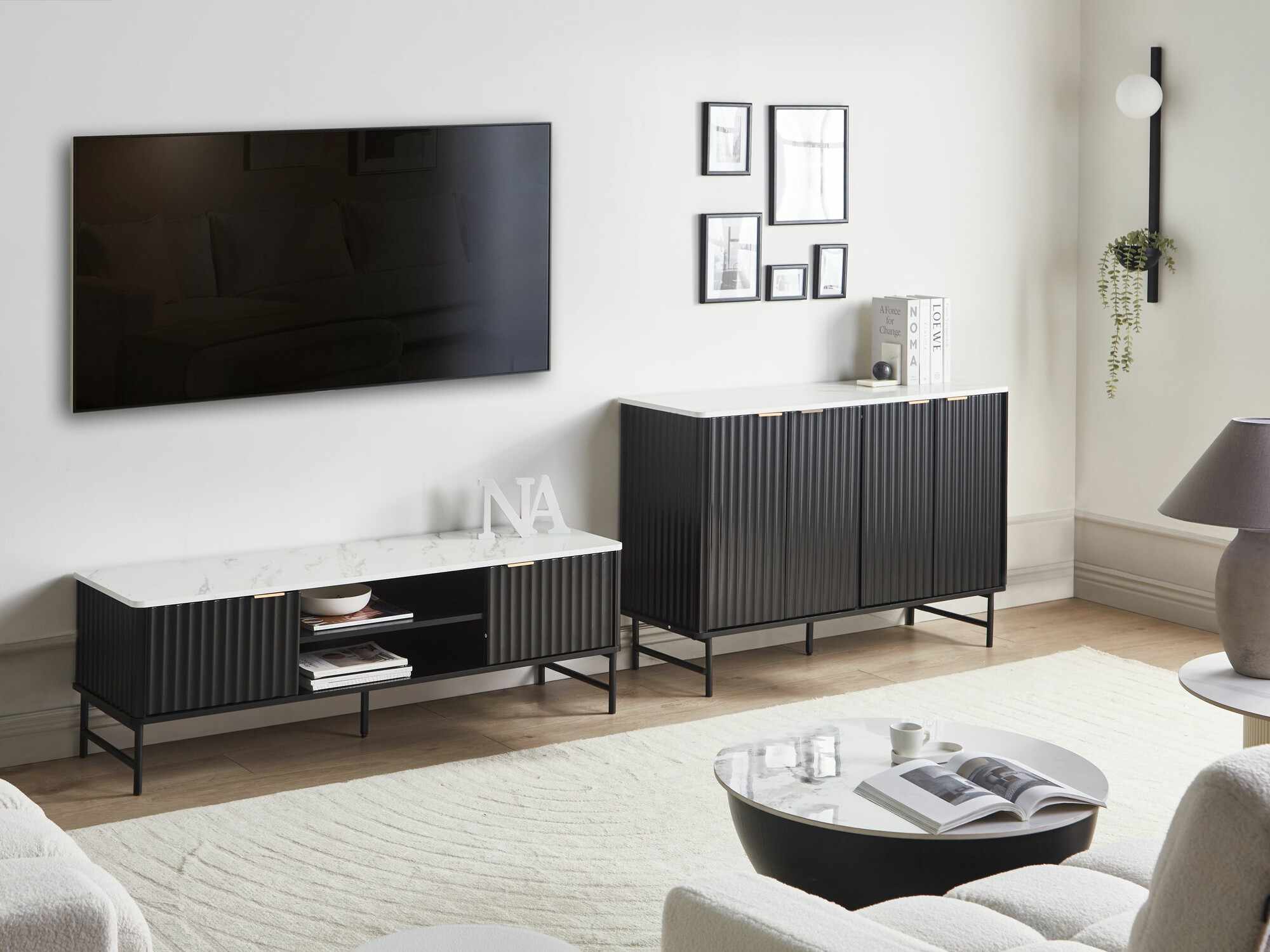 Шкаф Berwyn 2577 (Черен + Бял мрамор)