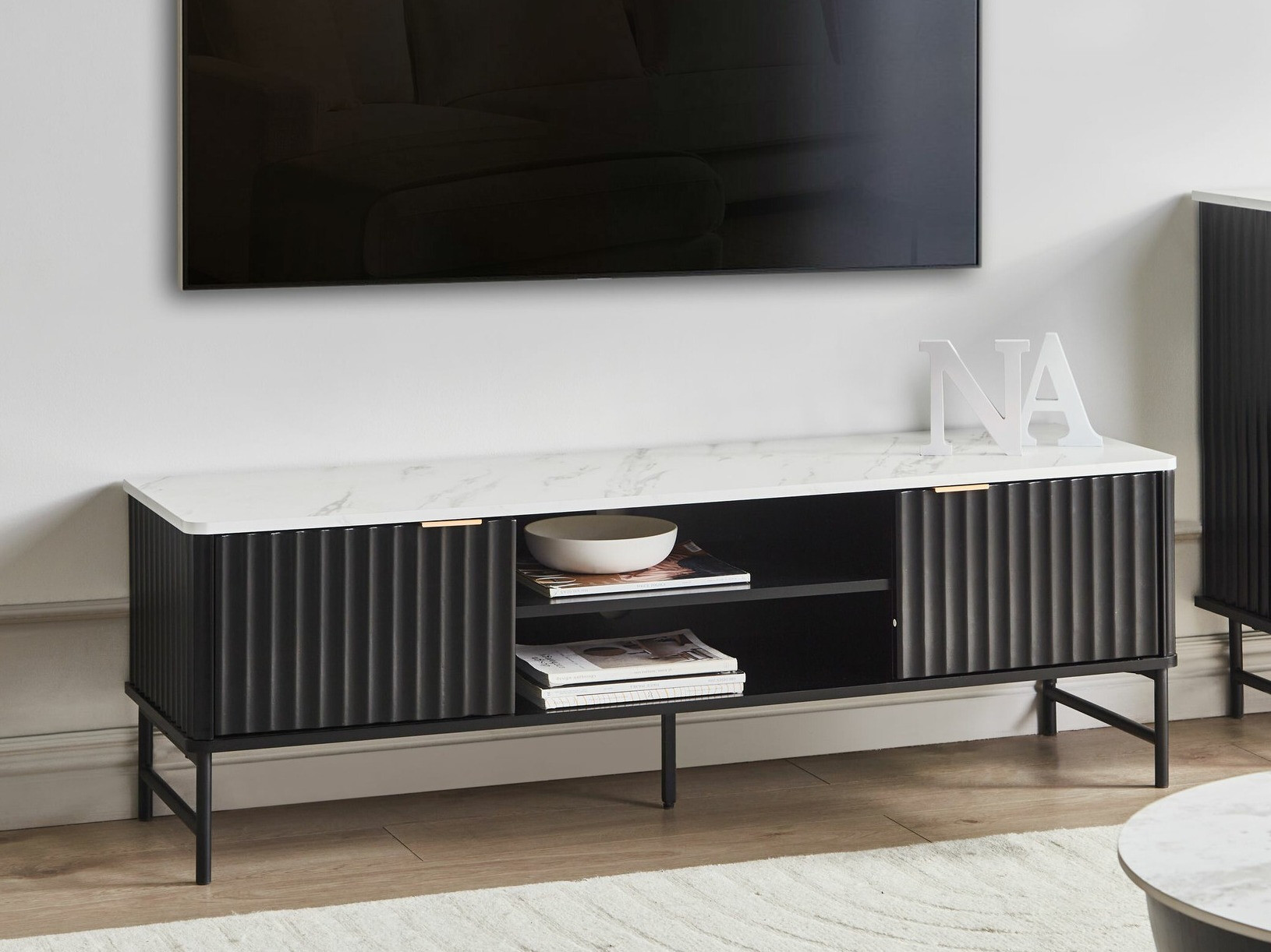 ТВ шкаф Berwyn 2575 (Черен + Бял мрамор)