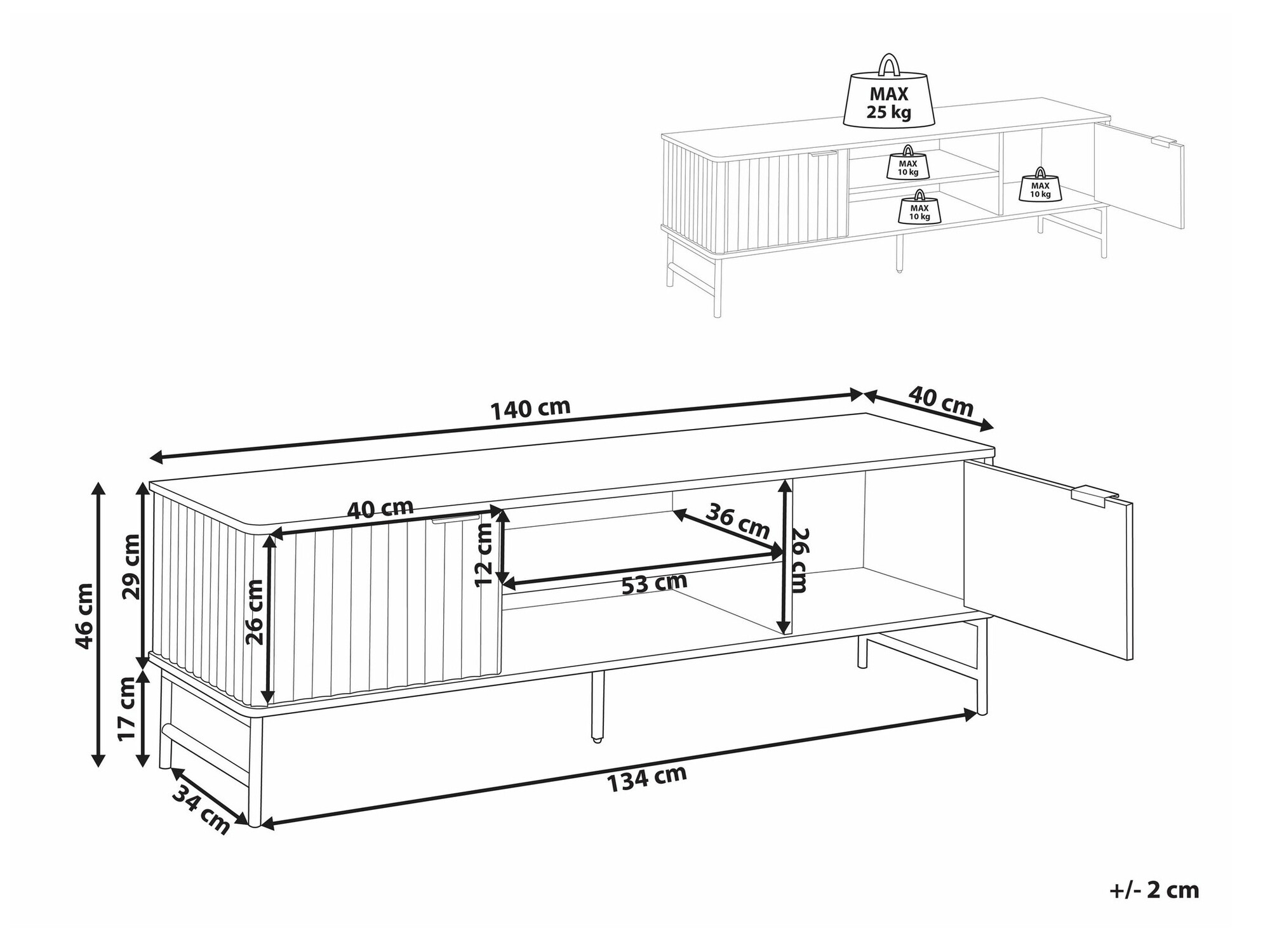 ТВ шкаф Berwyn 2575 (Черен + Бял мрамор)