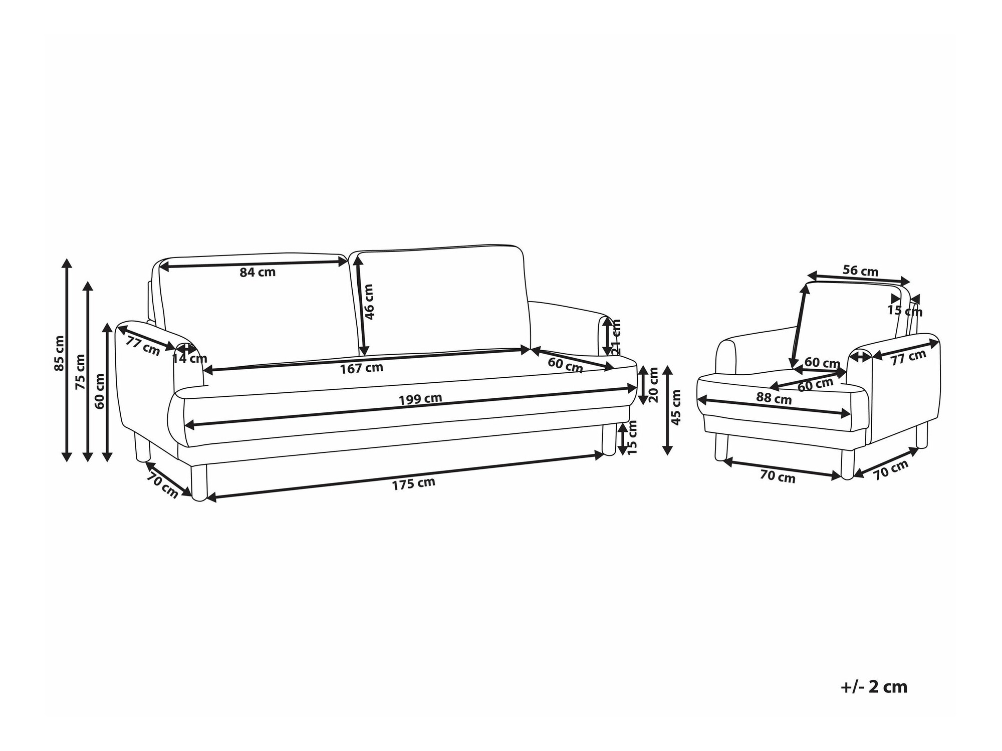 Комплект мека мебел Berwyn 2588 (Сметана)