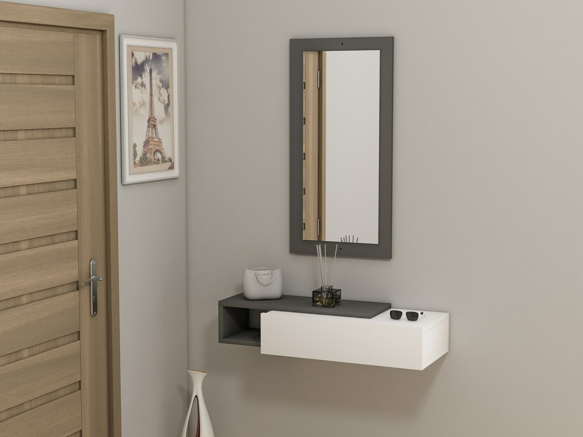 Тоалетка Kailua 2466 (Бял + Антрацит)