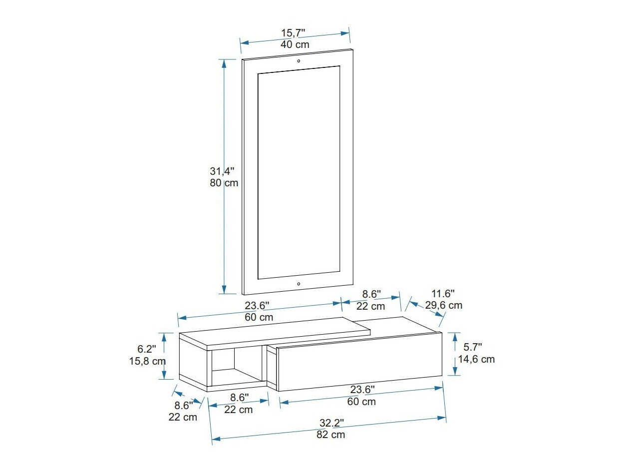 Тоалетка Kailua 2466 (Бял + Антрацит)