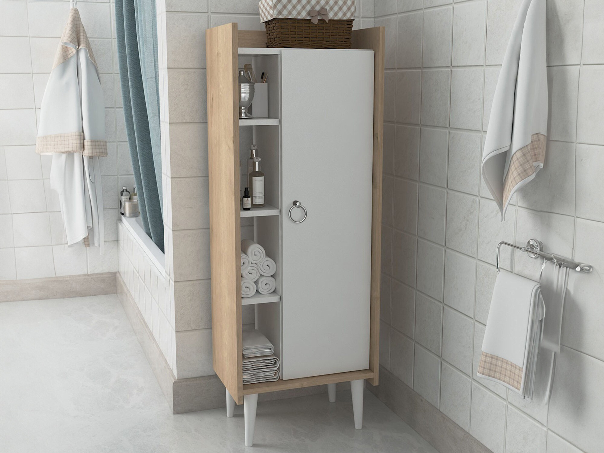 Етажерка Kailua 470 (Дъб + Бял)