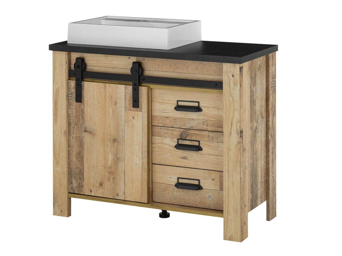 Стоящ шкаф за баня за мивка Cirtale 133 (Отлежало дърво + Антрацит)