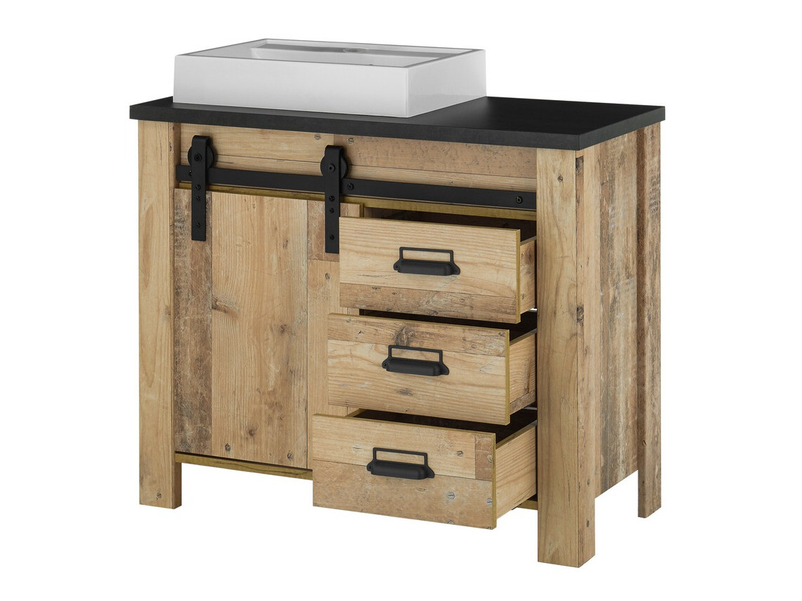 Стоящ шкаф за баня за мивка Cirtale 133 (Отлежало дърво + Антрацит)