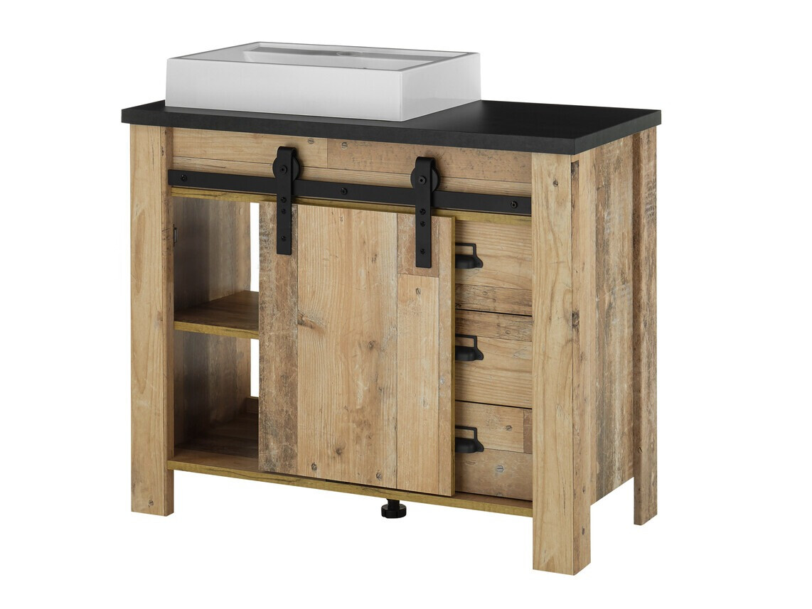 Стоящ шкаф за баня за мивка Cirtale 133 (Отлежало дърво + Антрацит)