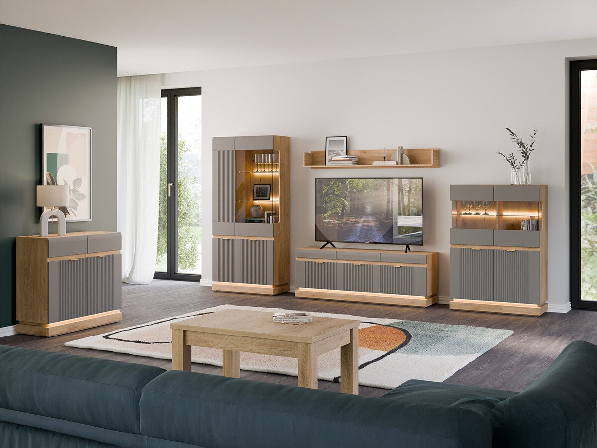 ТВ шкаф Teselbu 100 (Сив + Дъб Торо)