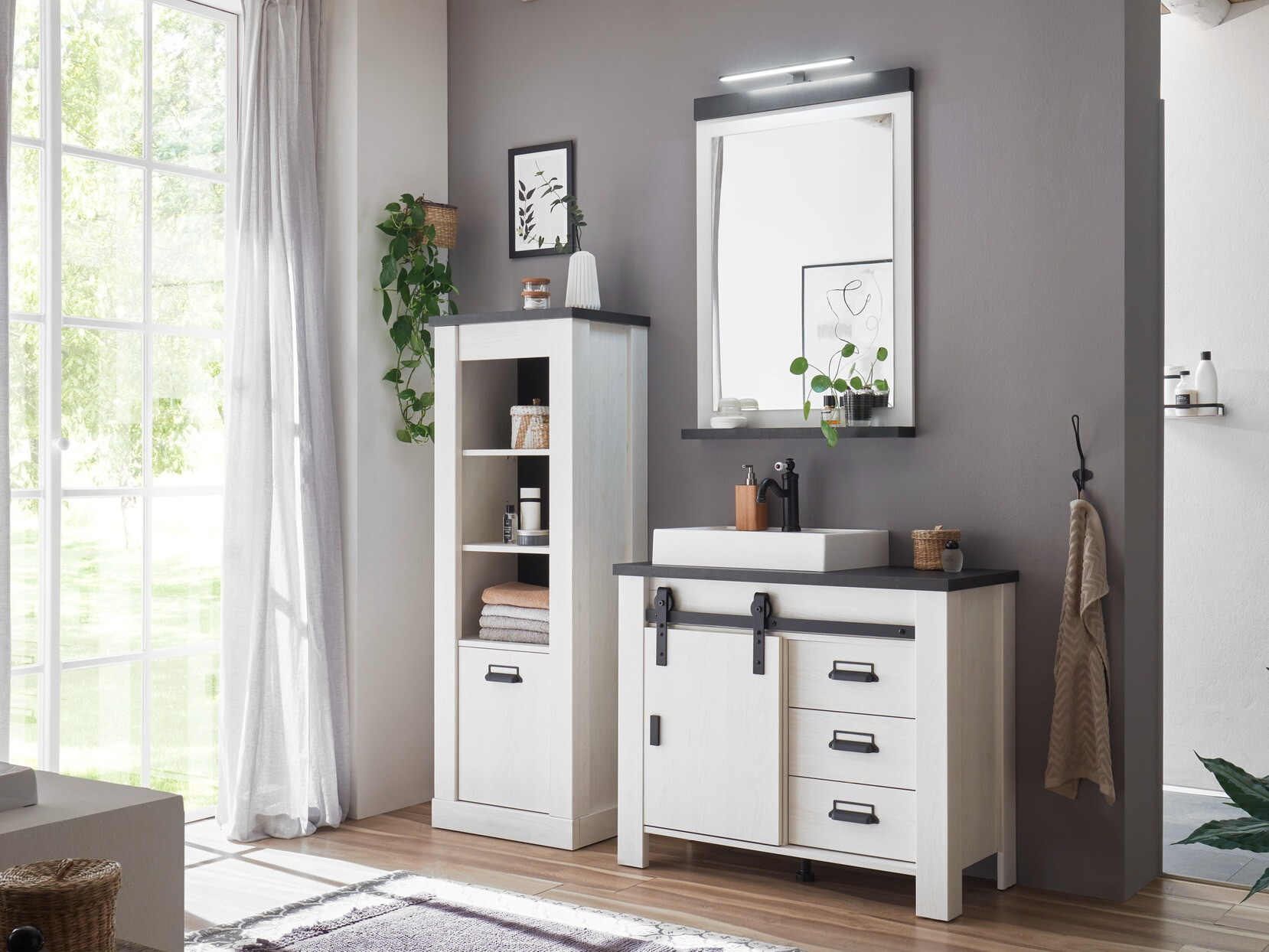 Огледало за баня Cirtale 135 (Избелен бор + Антрацит)