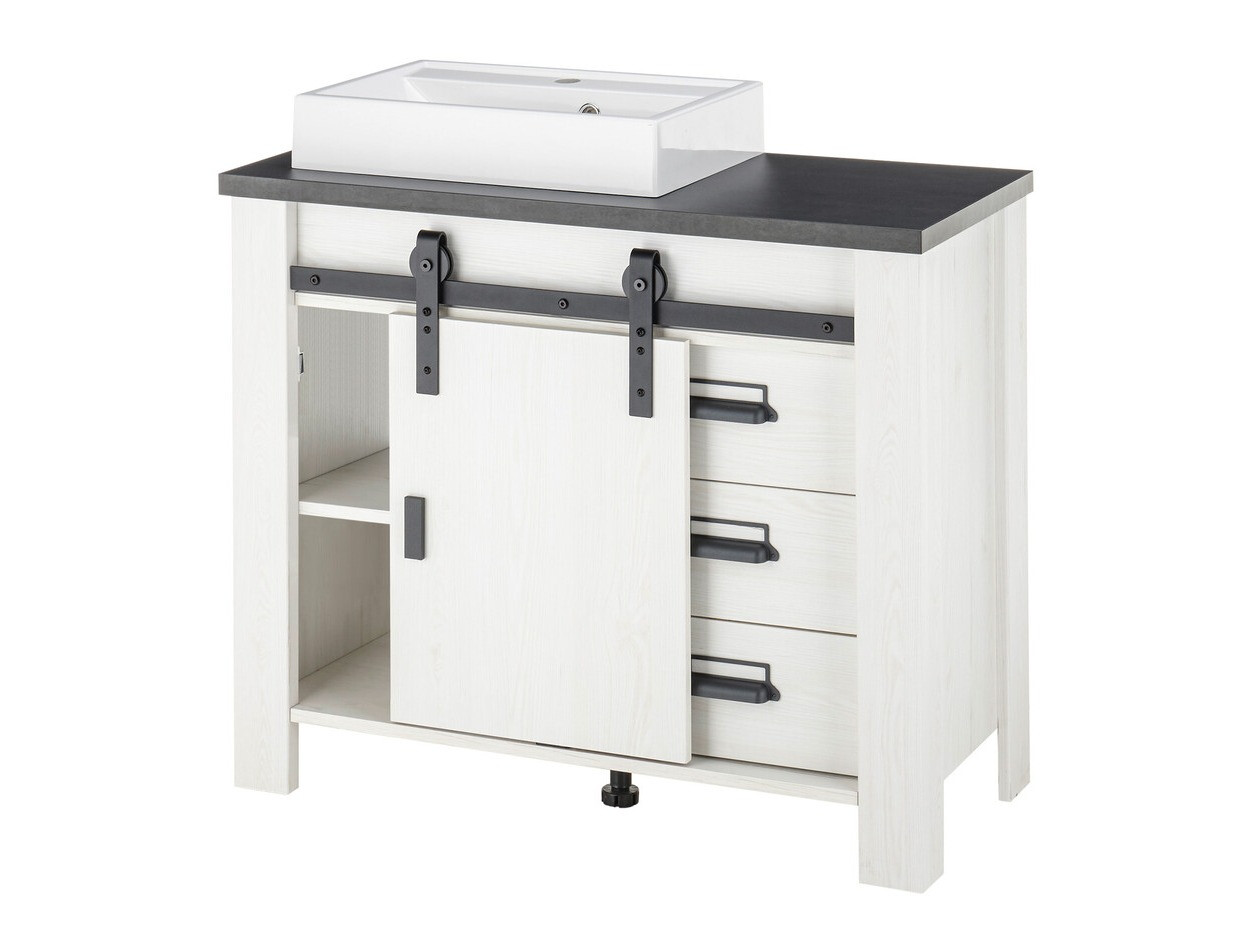 Стоящ шкаф за баня за мивка Cirtale 133 (Избелен бор + Антрацит)