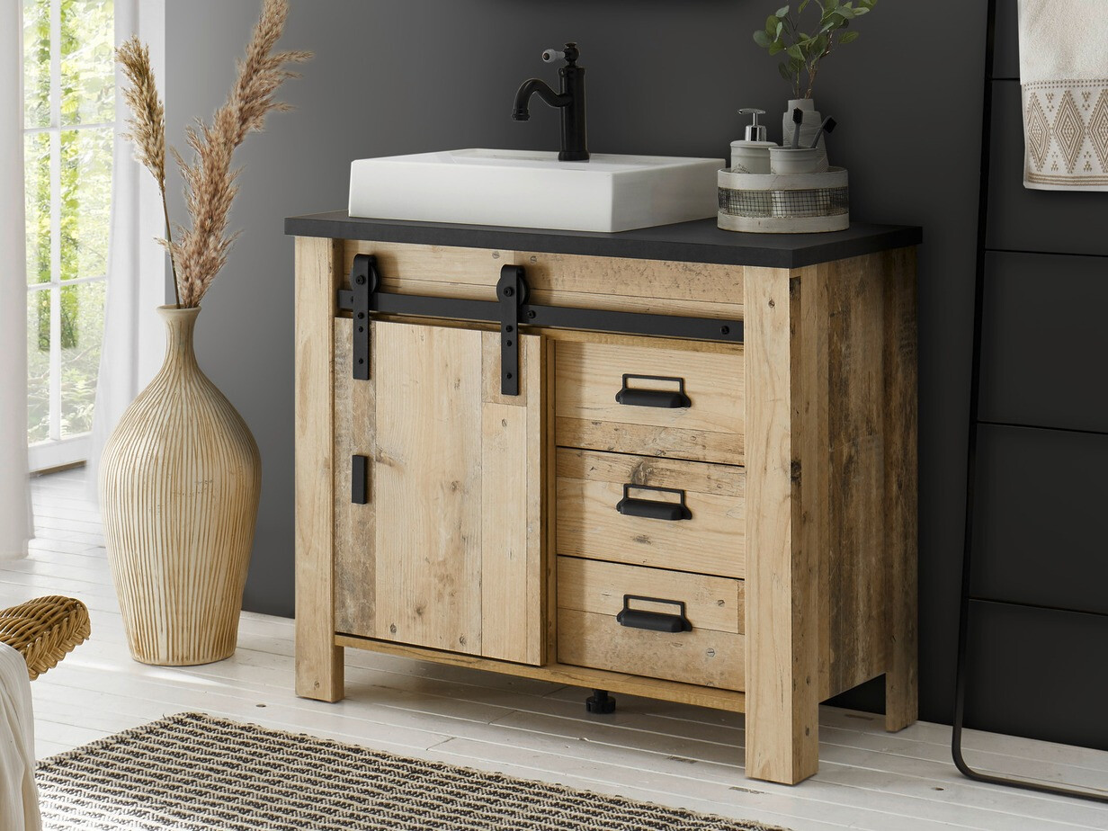 Стоящ шкаф за баня за мивка Cirtale 133 (Отлежало дърво + Антрацит)