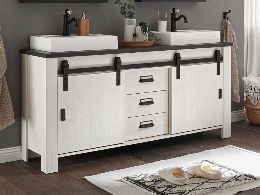 Стоящ шкаф за баня за мивка Cirtale 134 (Избелен бор + Антрацит)